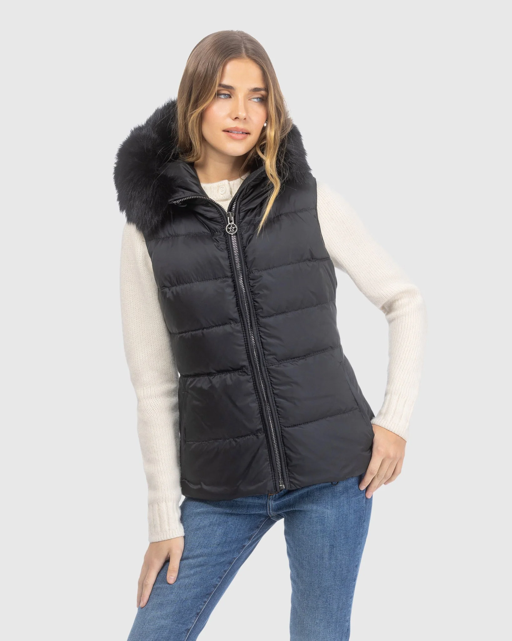 APRES-SKI VEST WITH DETACHABLE TOSCANA LAMB HOOD TRIM - Image 12