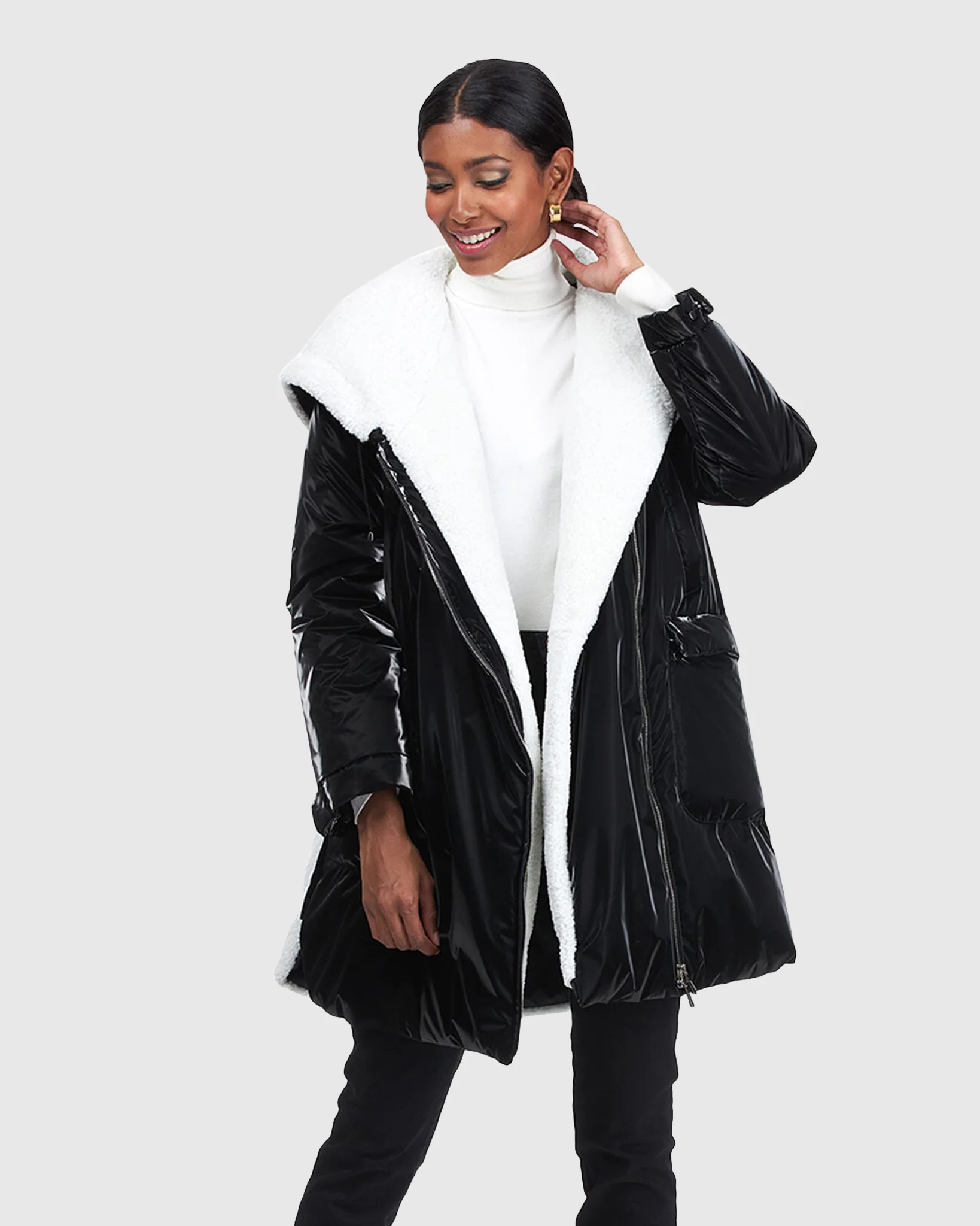 Asymmetric Quilted Parka With Shearling Lamb Trim - Image 3