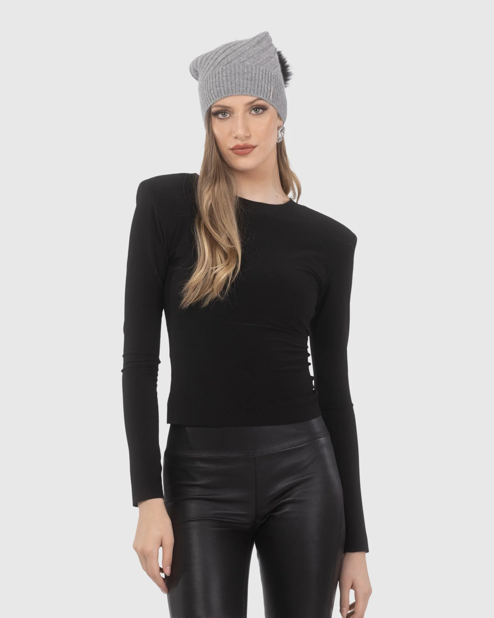 SELECT CASHMERE CABLE KNIT BEANIE HAT WITH SELECT LAMB POMPOM - Image 4