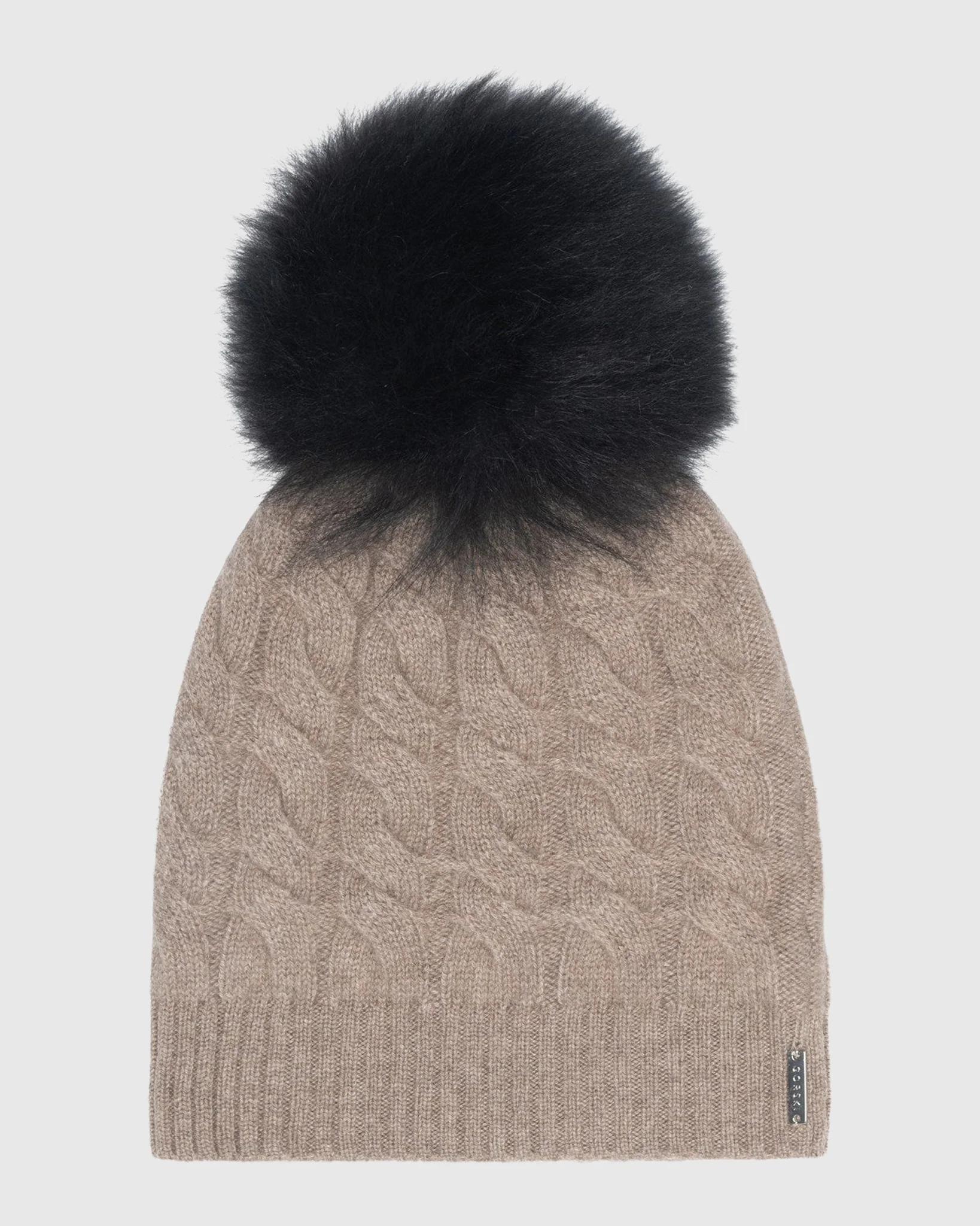 SELECT CASHMERE CABLE KNIT BEANIE HAT WITH SELECT LAMB POMPOM - Image 3