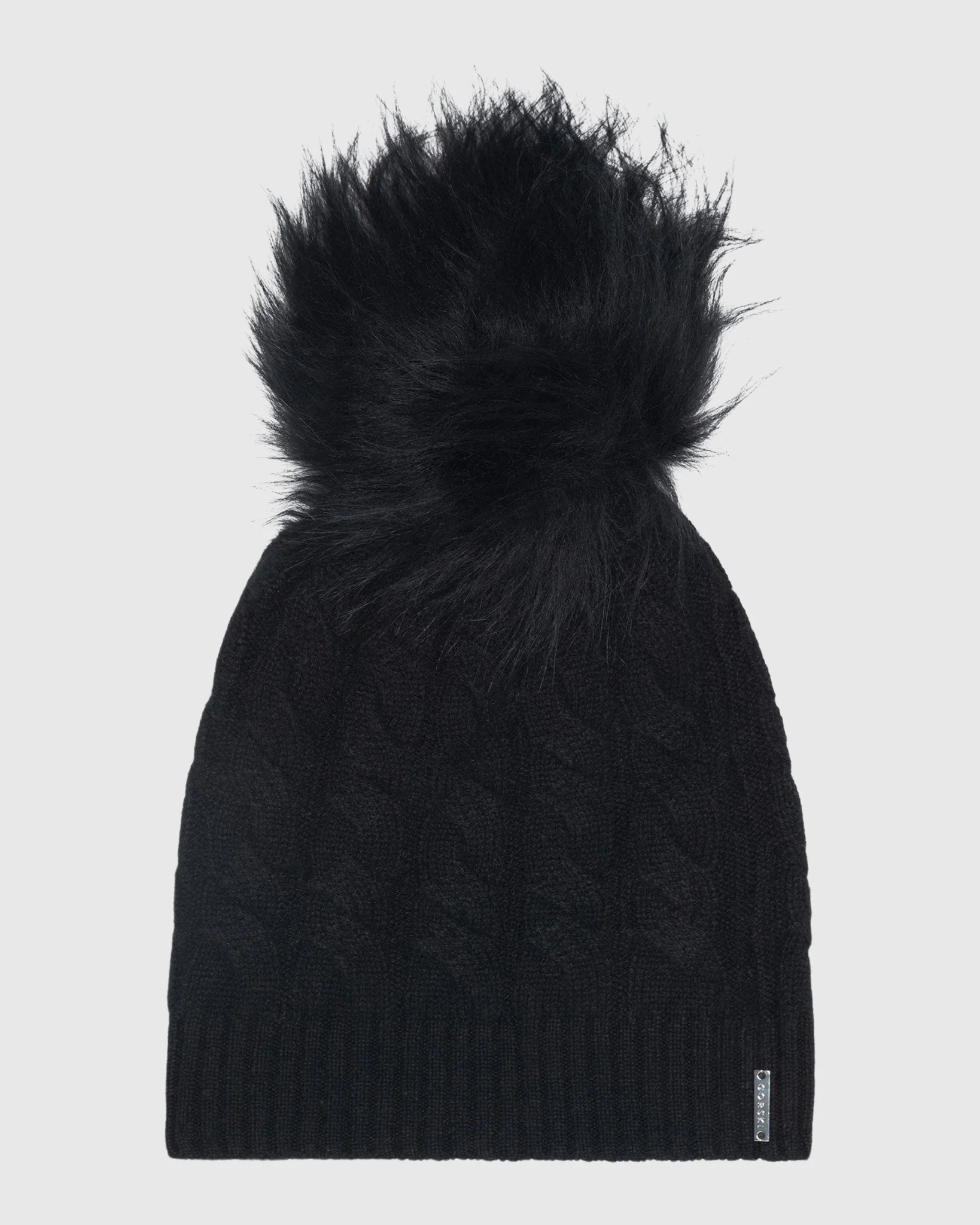 SELECT CASHMERE CABLE KNIT BEANIE HAT WITH SELECT LAMB POMPOM - Image 4