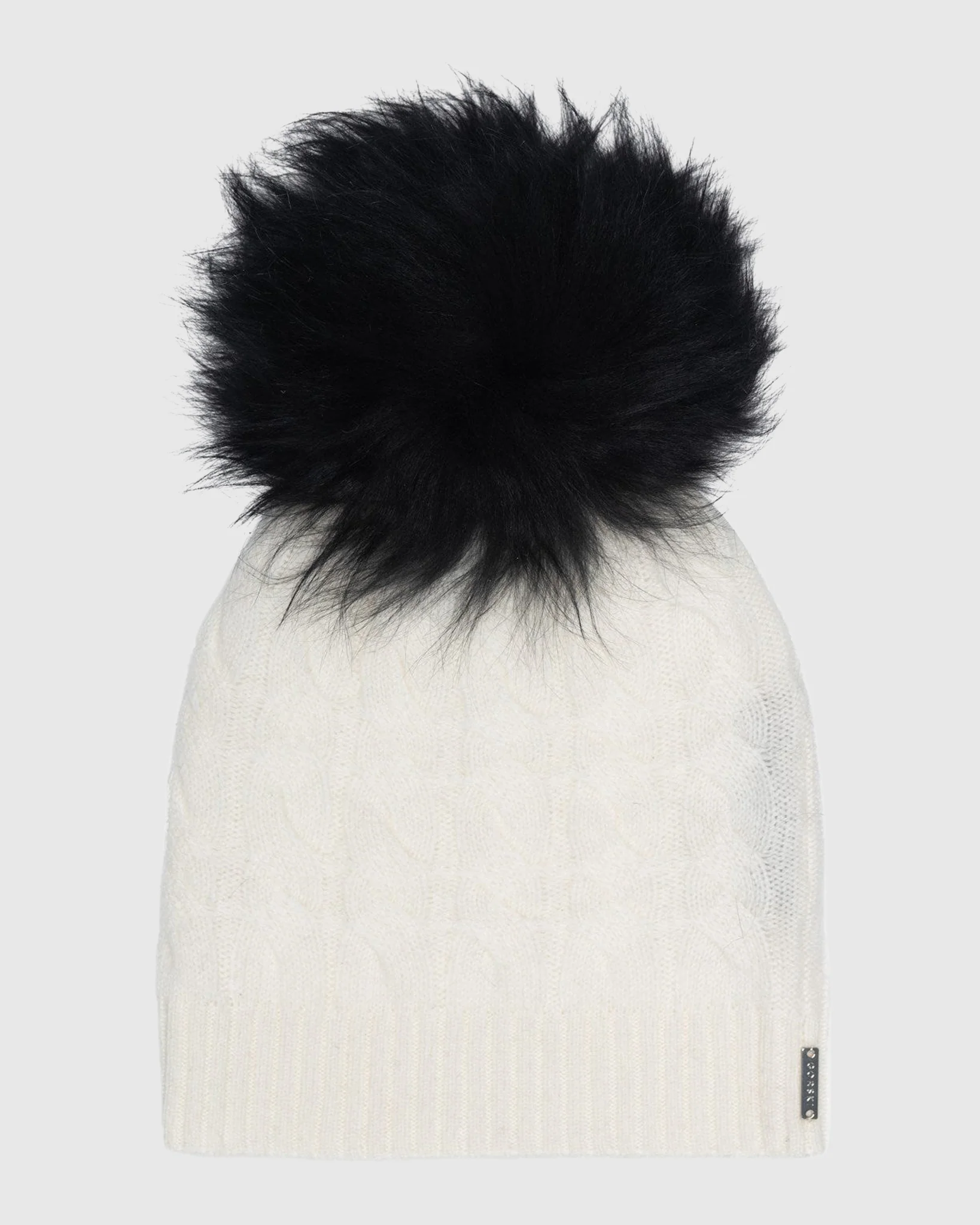 SELECT CASHMERE CABLE KNIT BEANIE HAT WITH SELECT LAMB POMPOM - Image 6