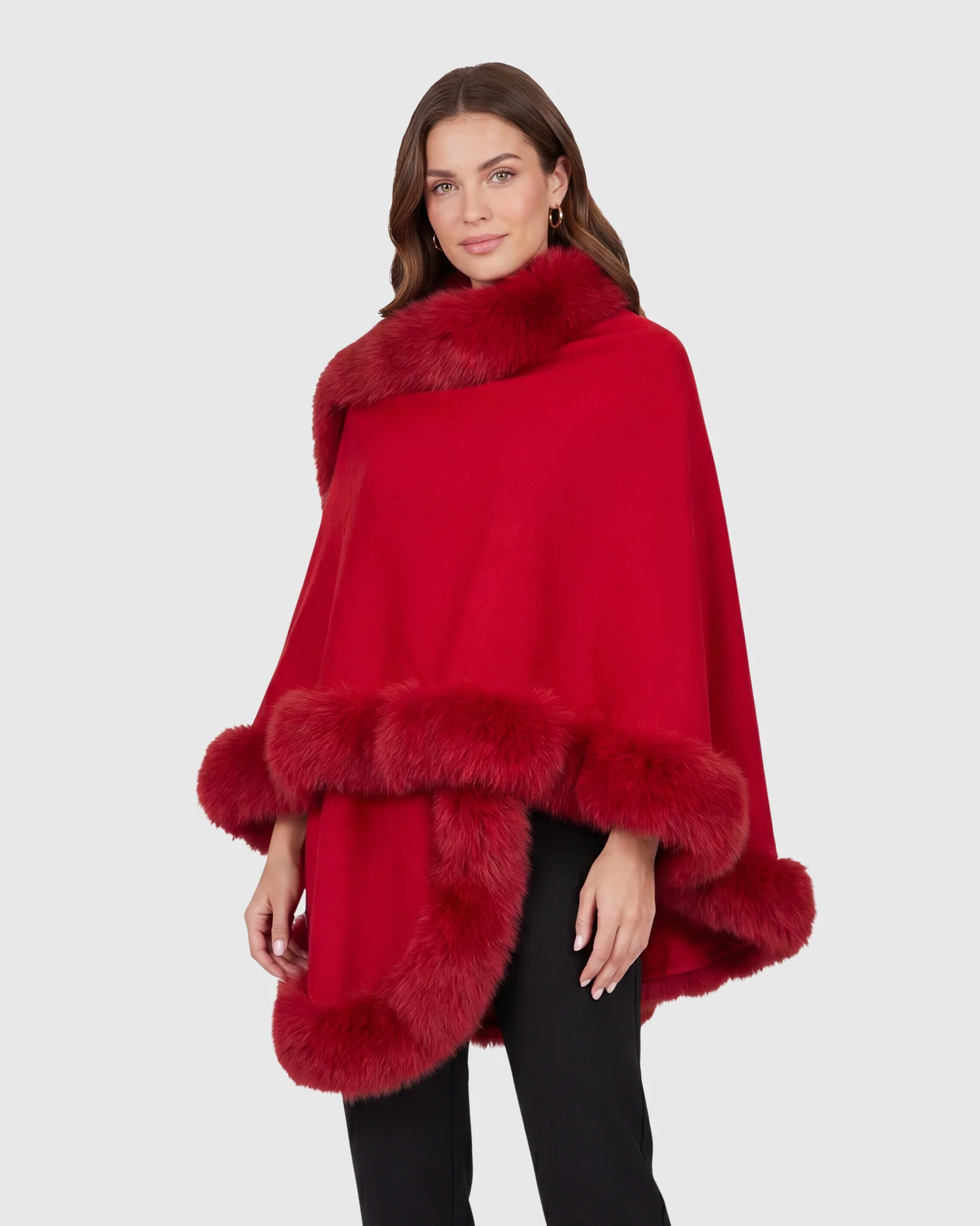 CASHMERE CAPE WITH SHADOW FOX TRIM