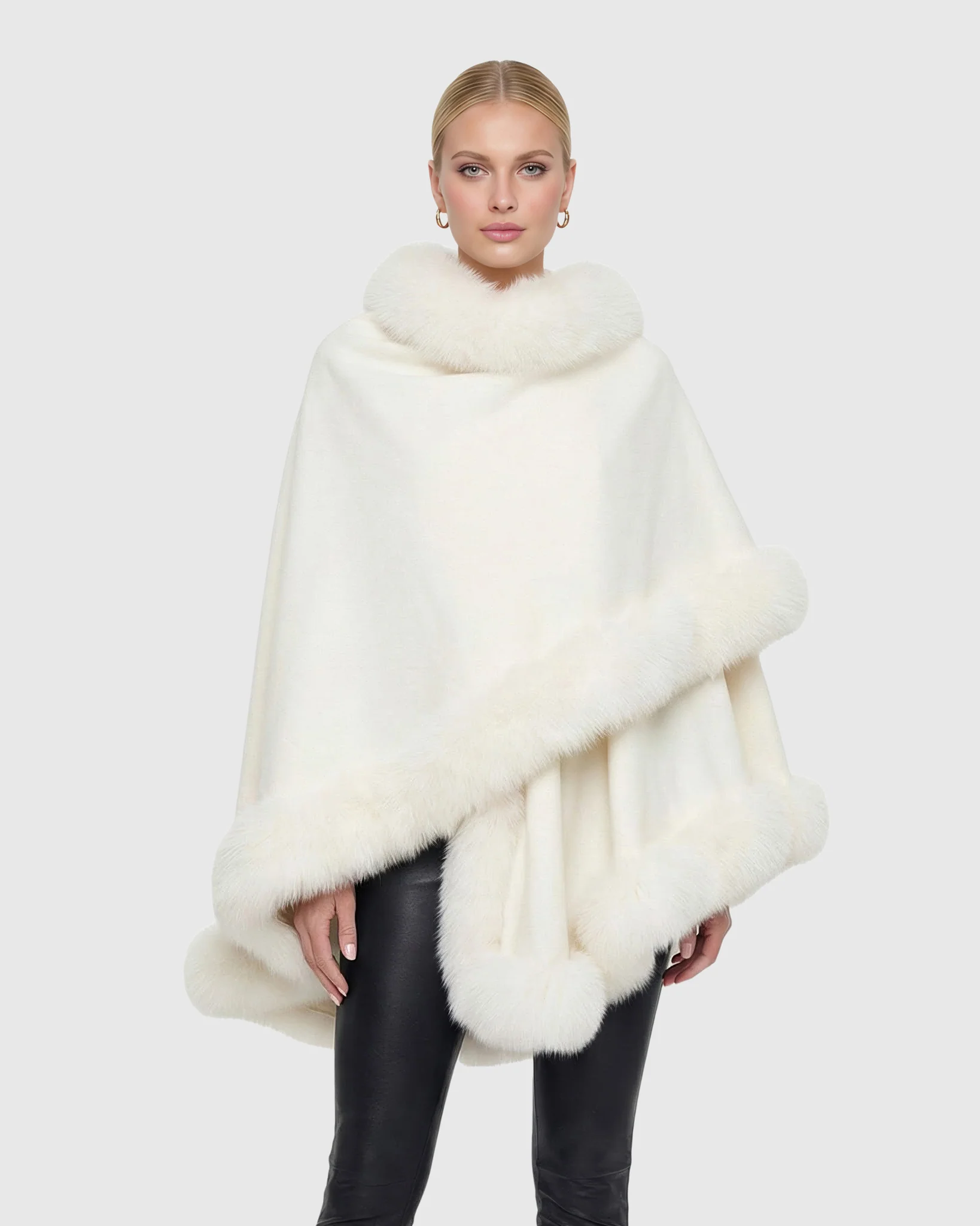 CASHMERE CAPE WITH SHADOW FOX TRIM - Image 13