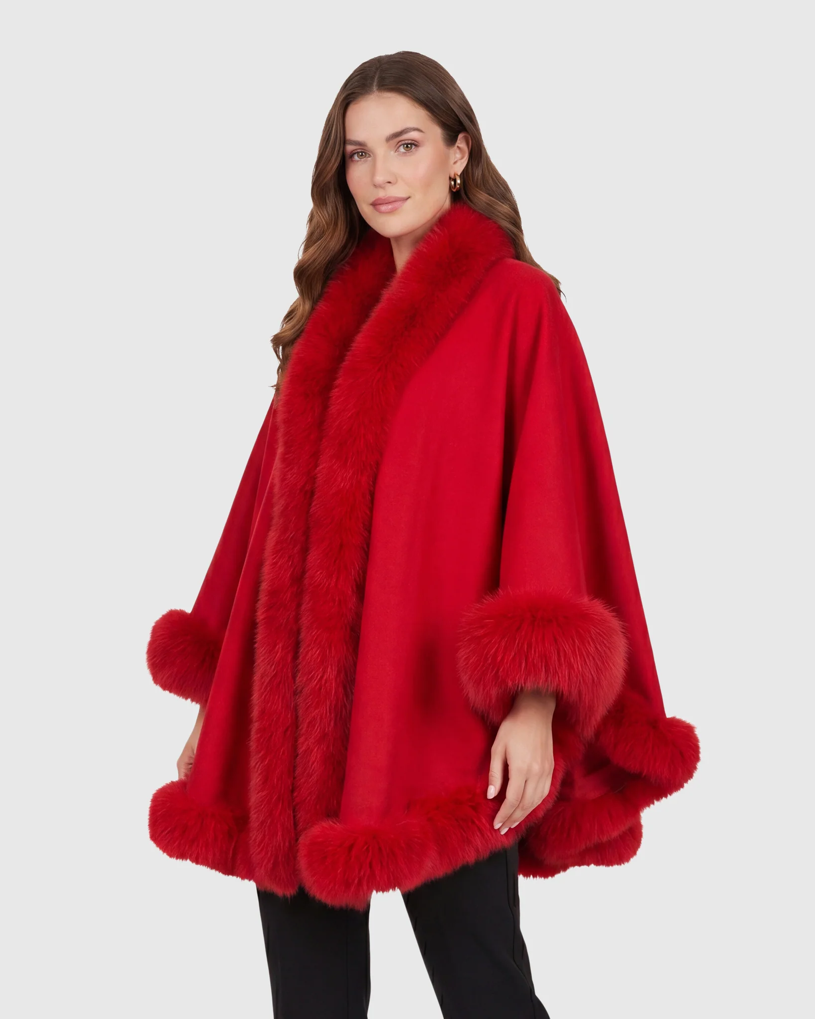 CASHMERE CAPE WITH SHADOW FOX TRIM - Image 2