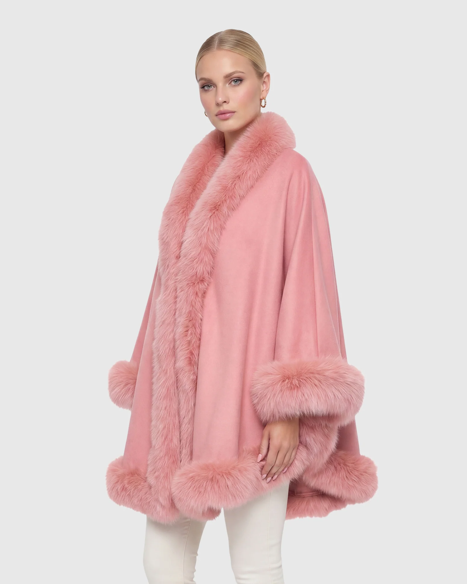 CASHMERE CAPE WITH SHADOW FOX TRIM - Image 21