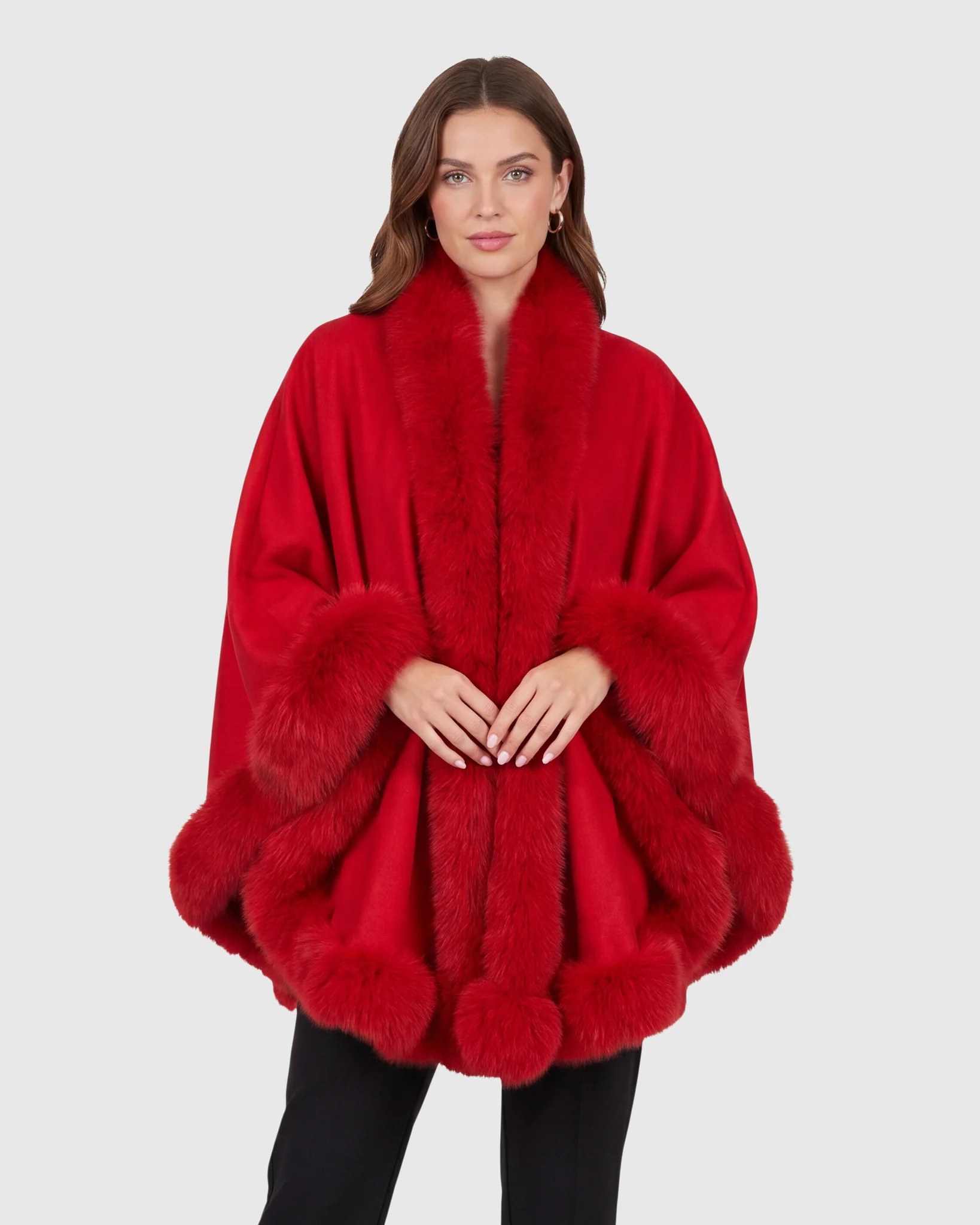 CASHMERE CAPE WITH SHADOW FOX TRIM - Image 3
