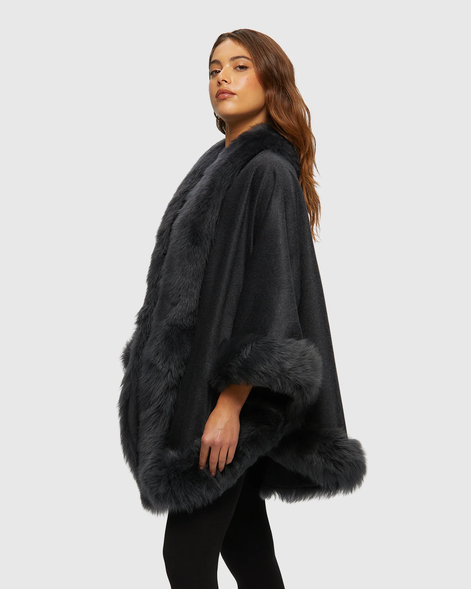 Select Cashmere Cape with Toscana Shearling Lamb Trim - Image 24