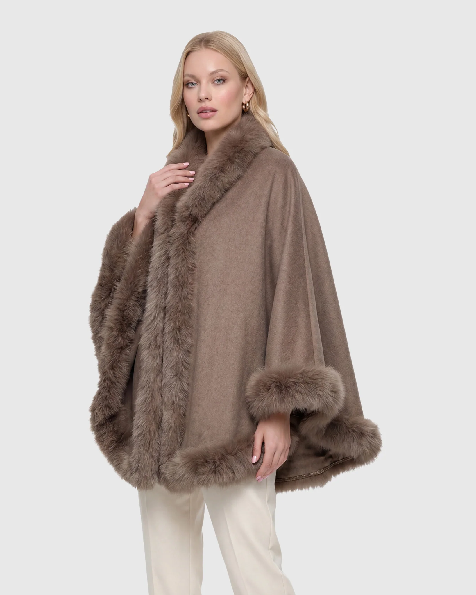 Select Cashmere Cape with Toscana Shearling Lamb Trim - Image 48