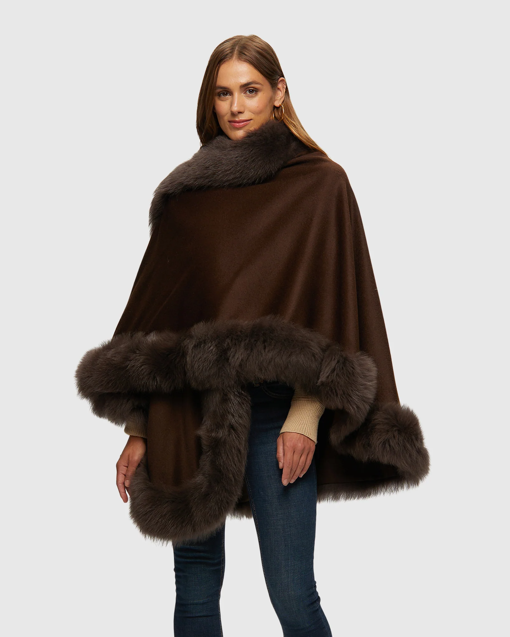 Select Cashmere Cape with Toscana Shearling Lamb Trim - Image 5