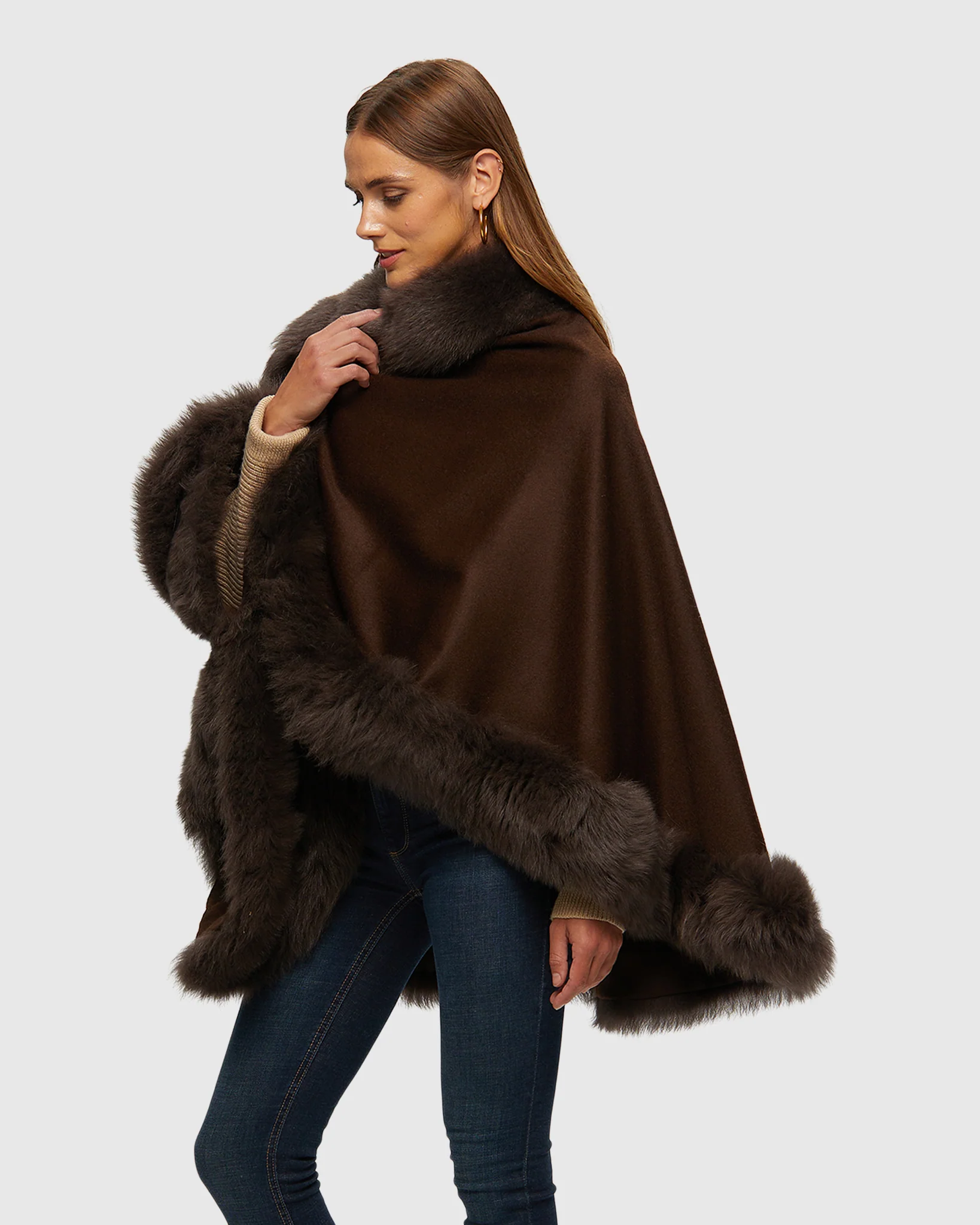 Select Cashmere Cape with Toscana Shearling Lamb Trim - Image 6