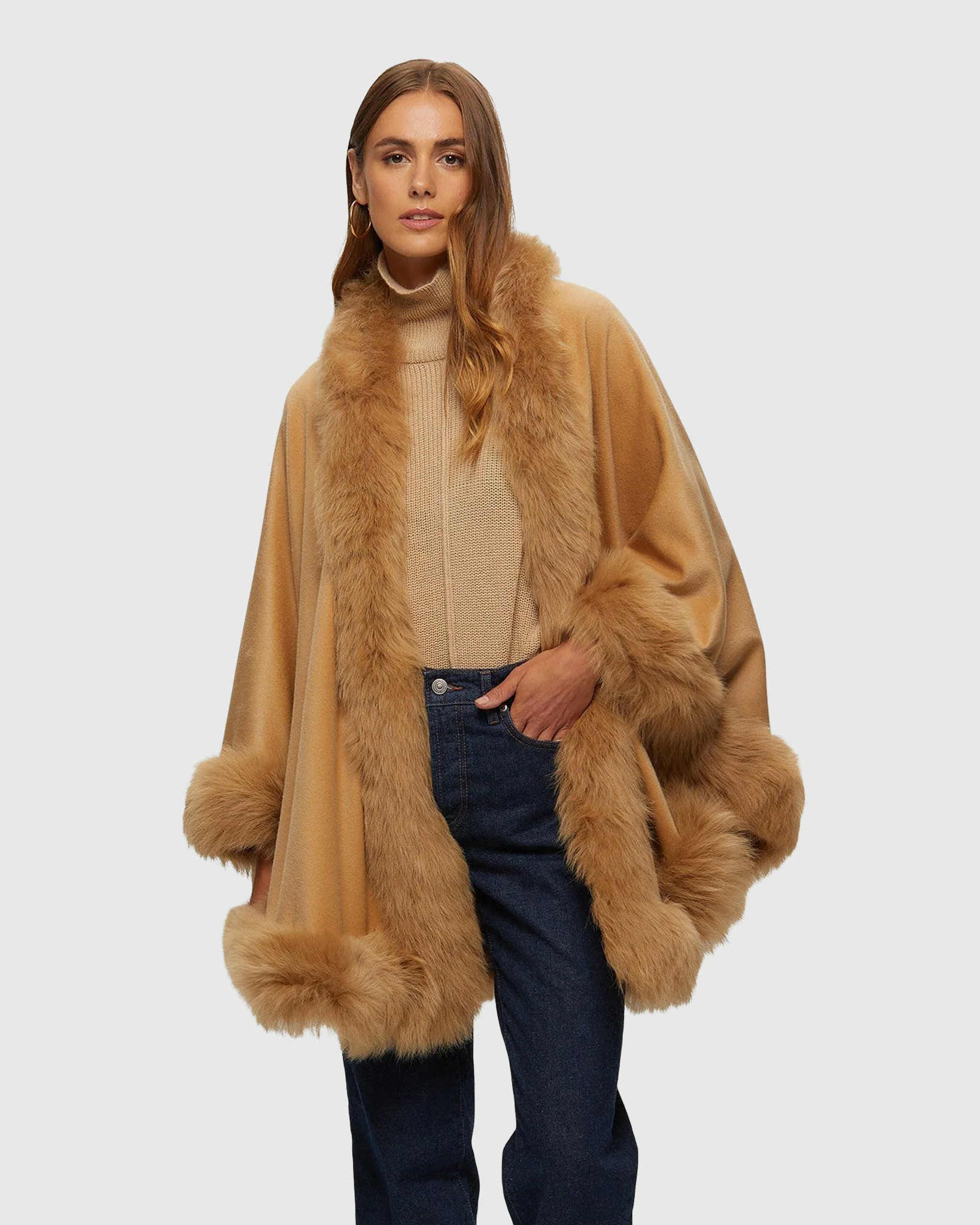Cashmere Cape with Toscana Shearling Lamb Trim - Image 21