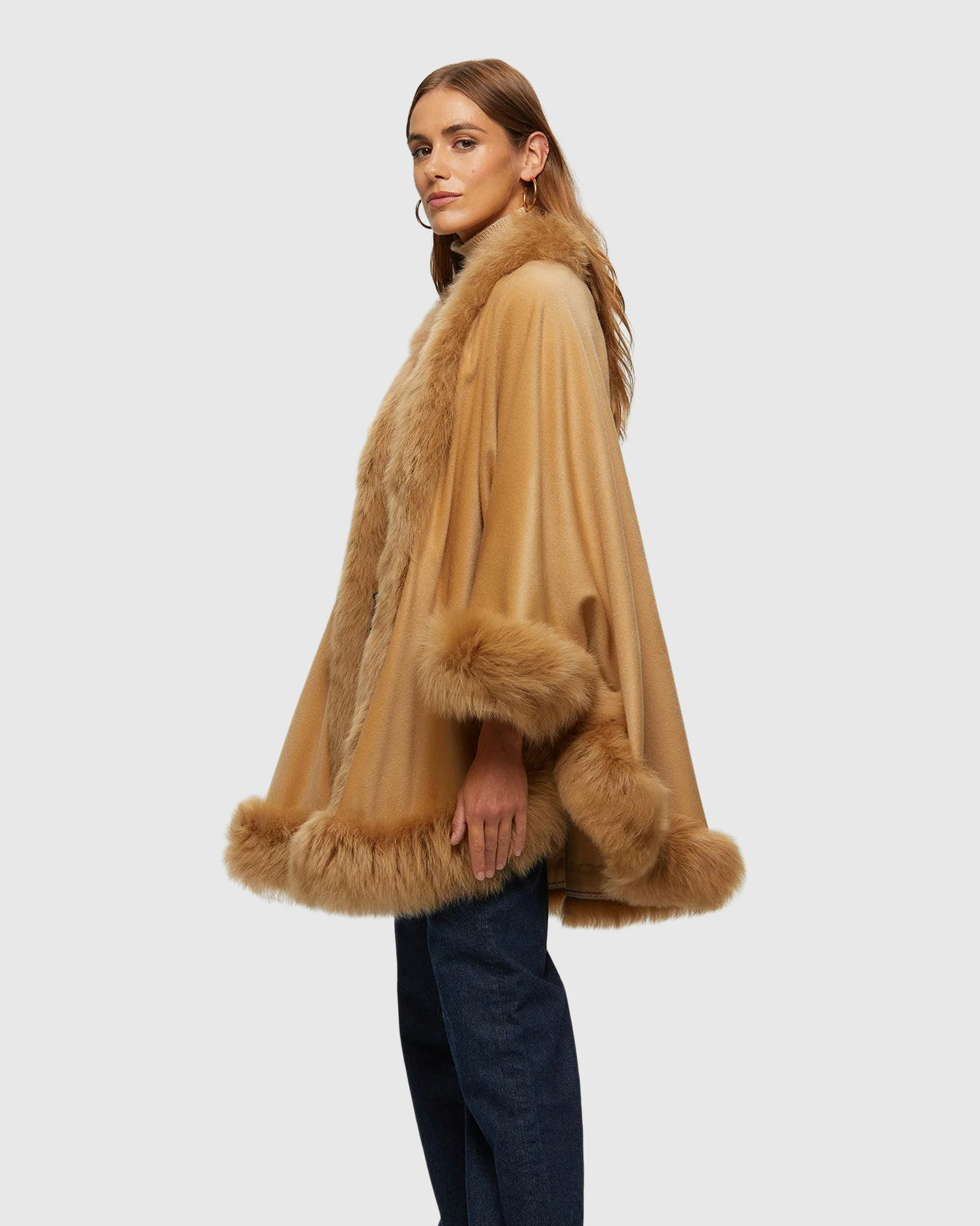 Cashmere Cape with Toscana Shearling Lamb Trim - Image 22
