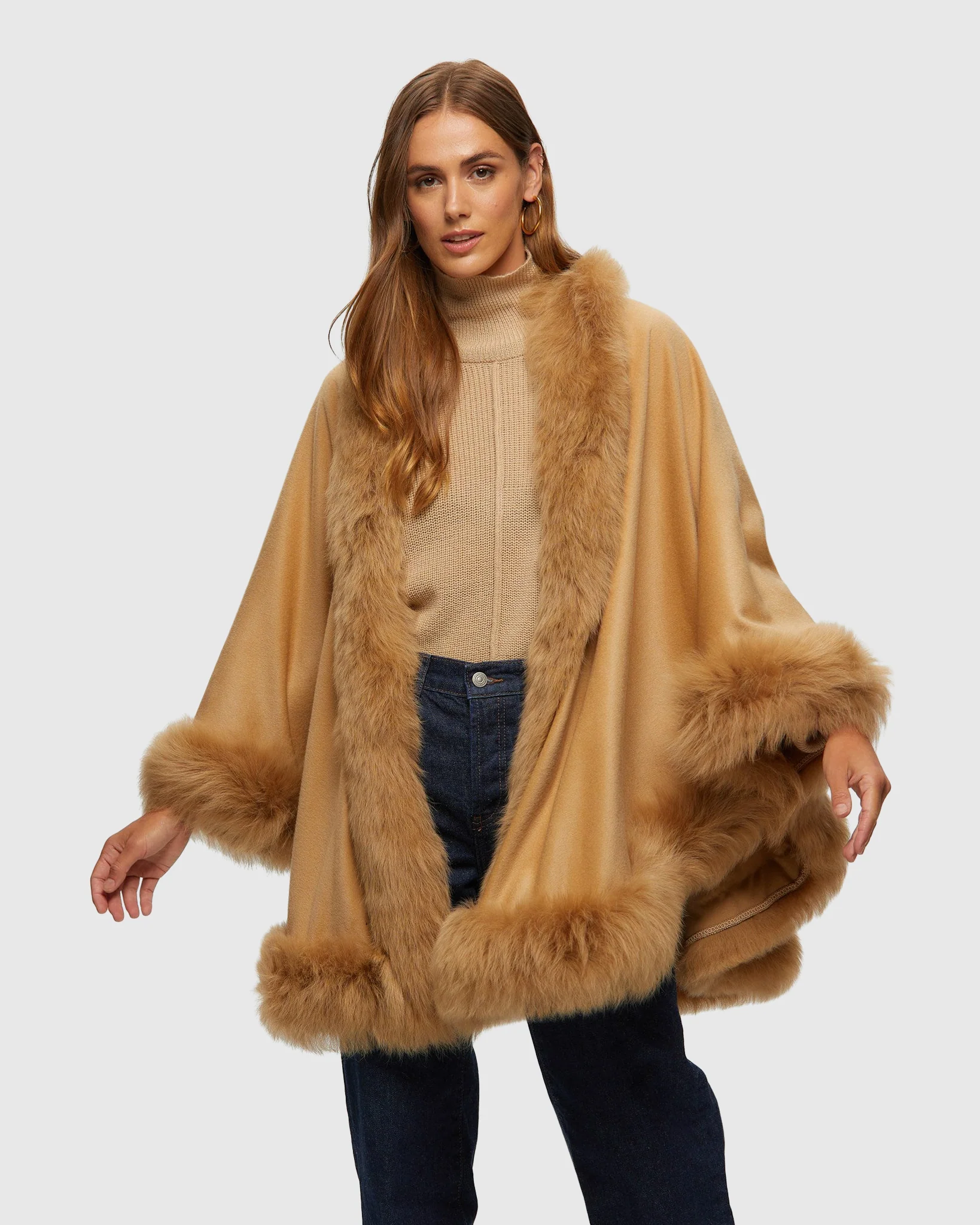 Cashmere Cape with Toscana Shearling Lamb Trim - Image 24