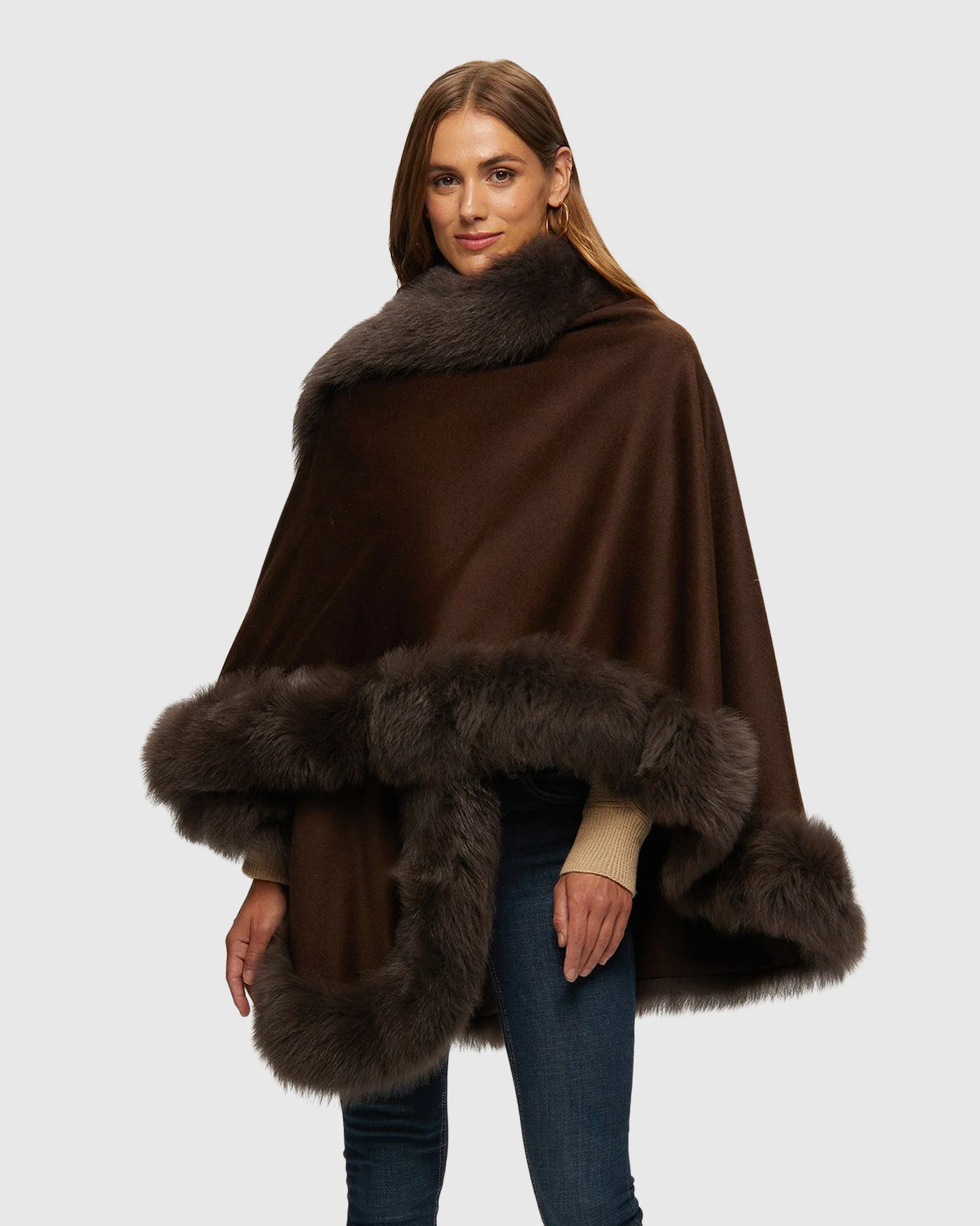 Cashmere Cape with Toscana Shearling Lamb Trim - Image 30