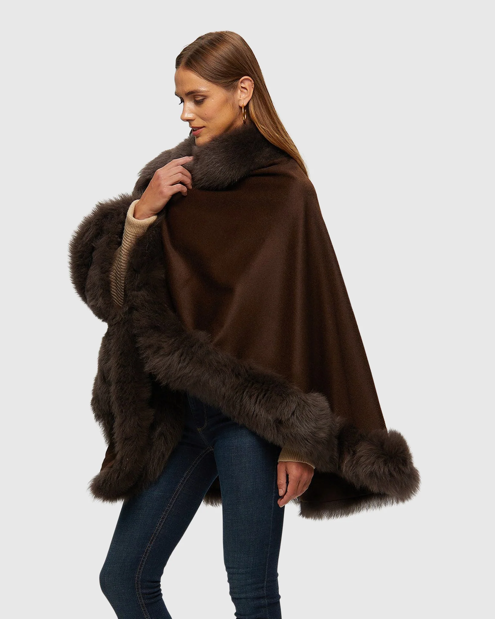 Cashmere Cape with Toscana Shearling Lamb Trim - Image 31