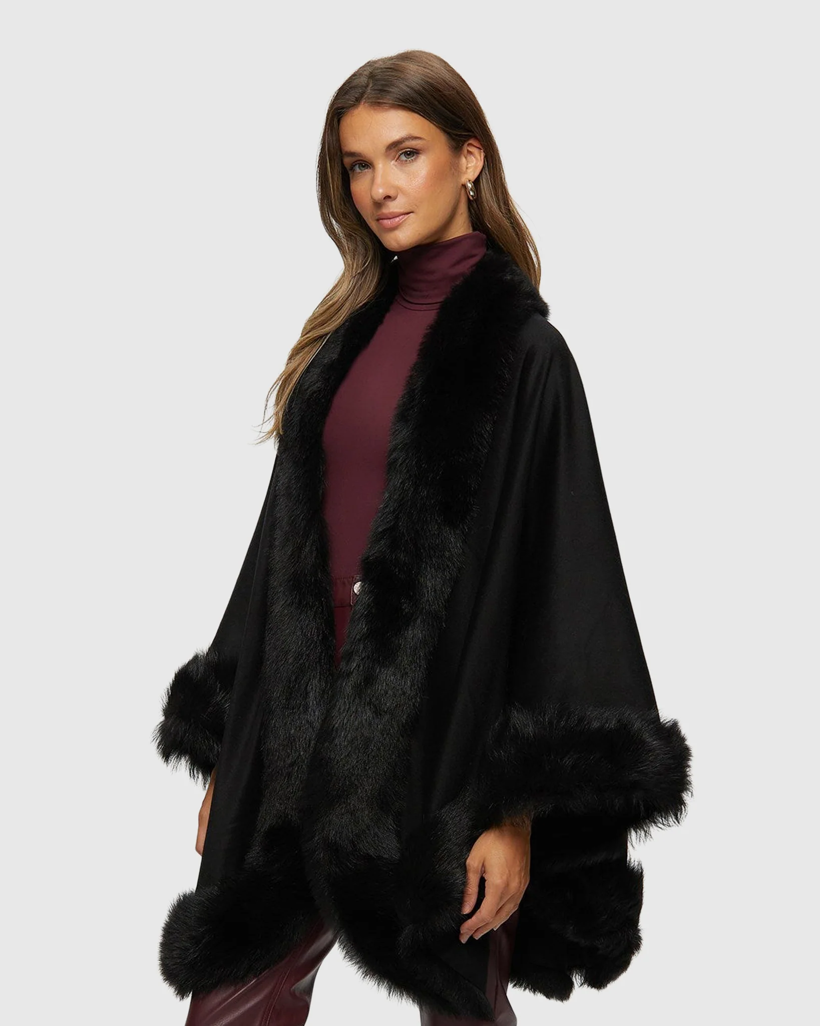 Cashmere Cape with Toscana Shearling Lamb Trim - Image 4