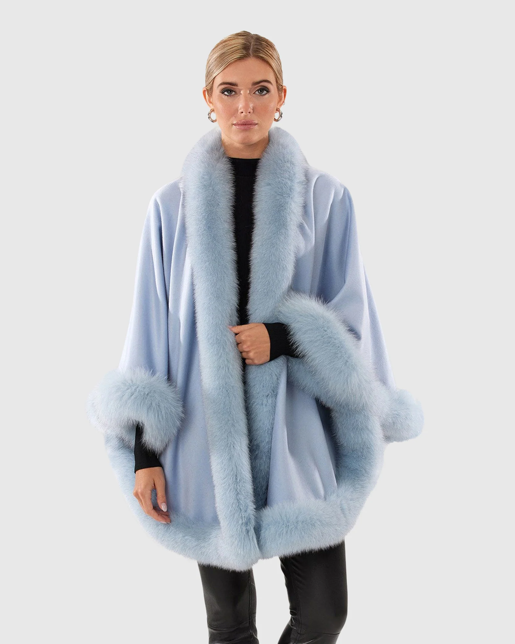 CASHMERE CAPELET WITH FOX TRIM - Image 12