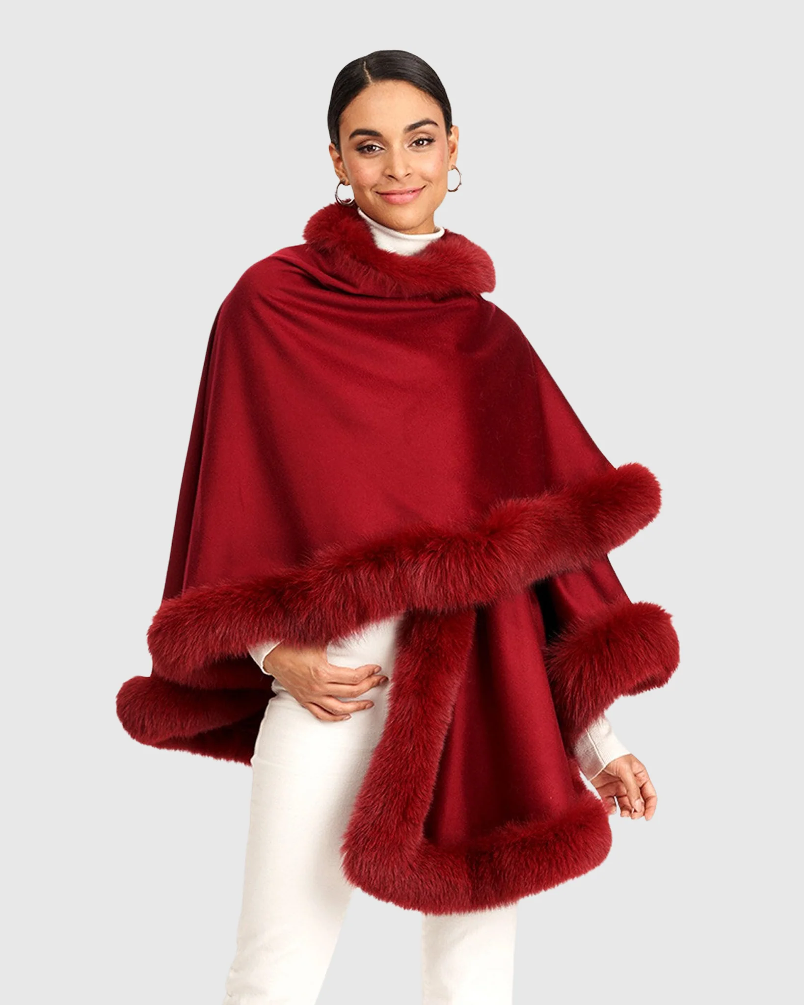 CASHMERE CAPELET WITH FOX TRIM - Image 13