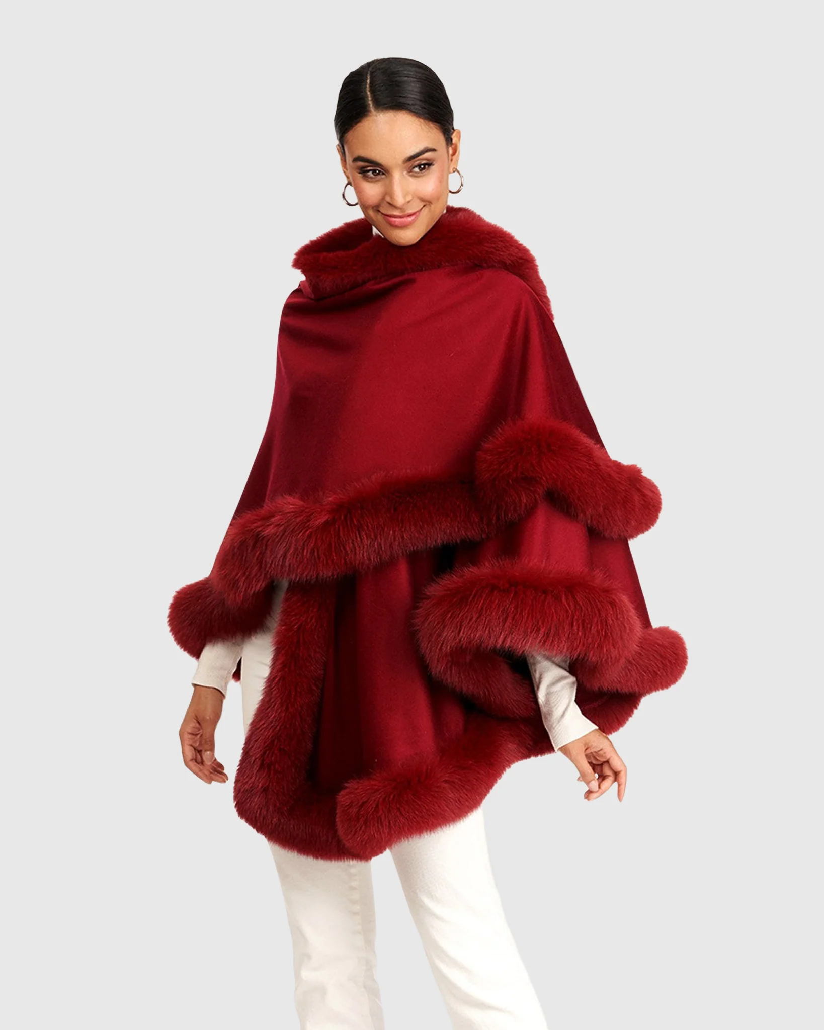 CASHMERE CAPELET WITH FOX TRIM - Image 16