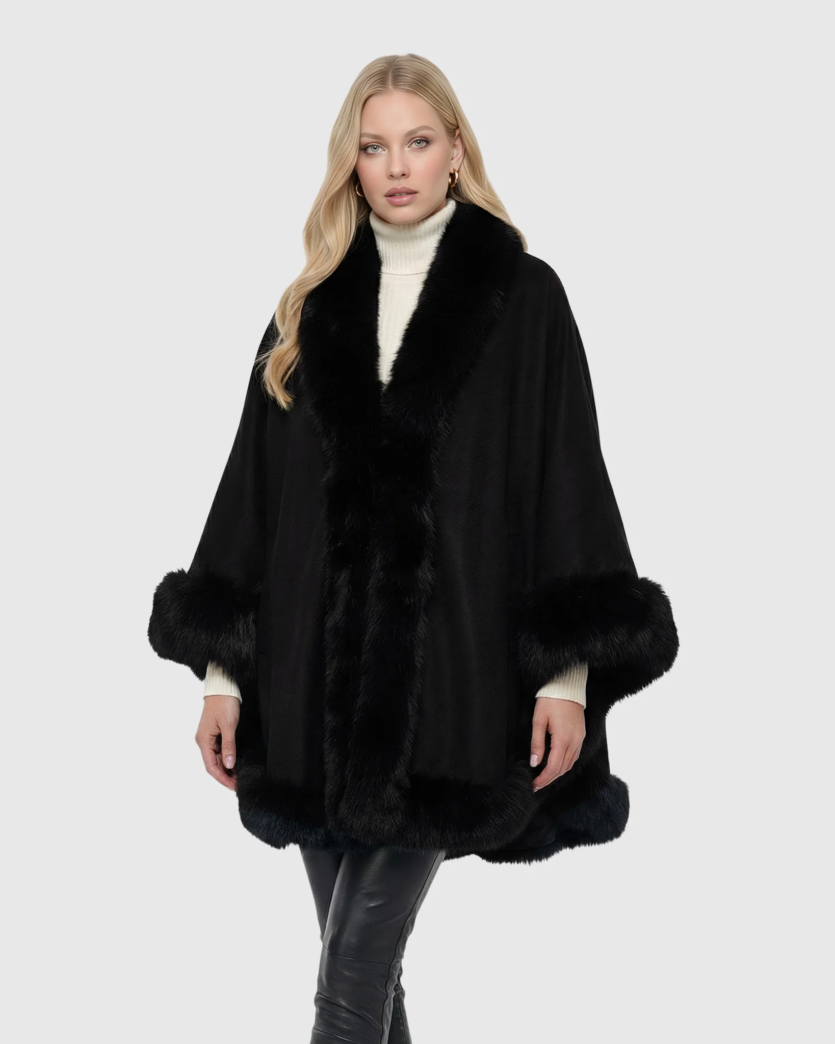 CASHMERE CAPELET WITH FOX TRIM - Image 37
