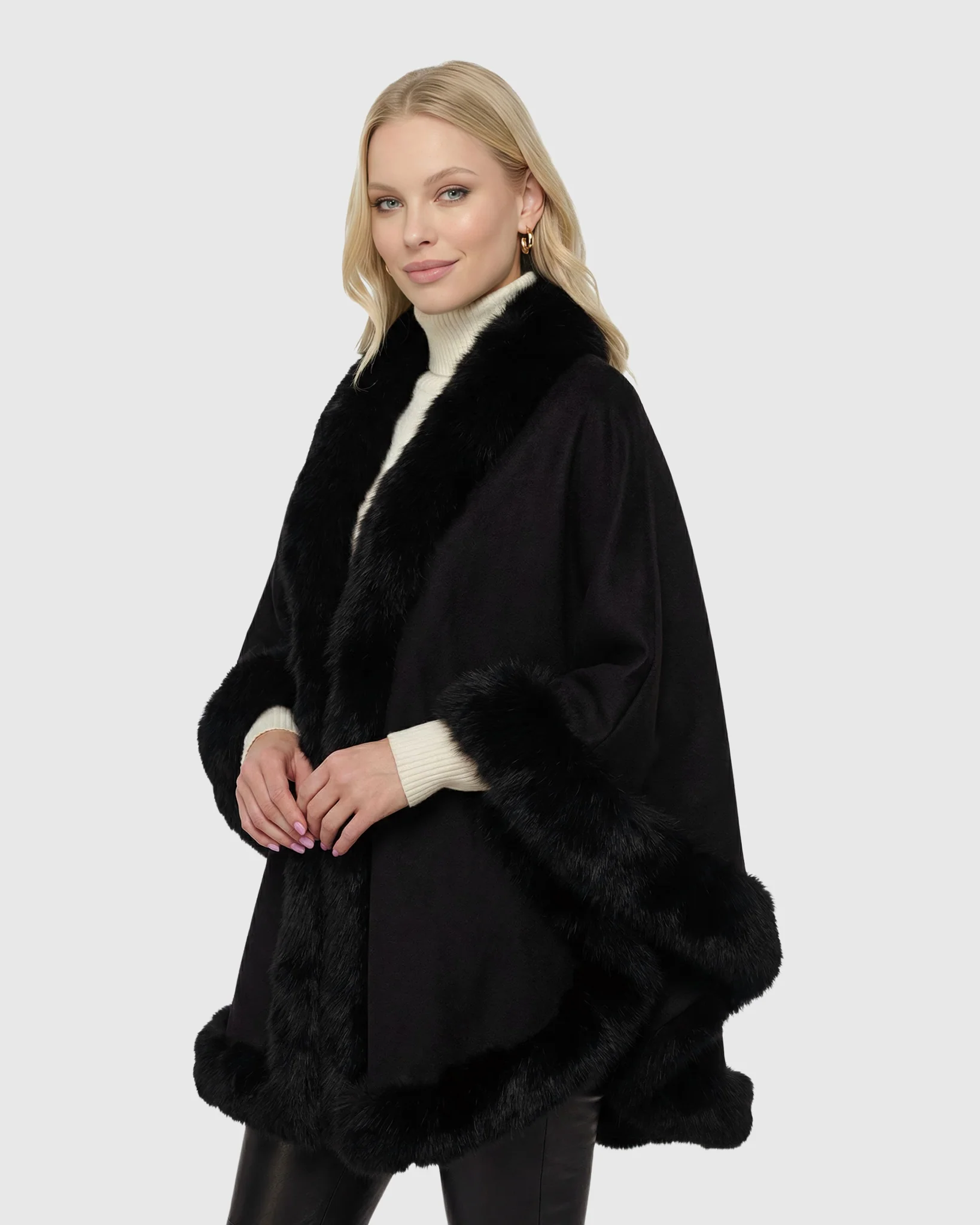 CASHMERE CAPELET WITH FOX TRIM - Image 38