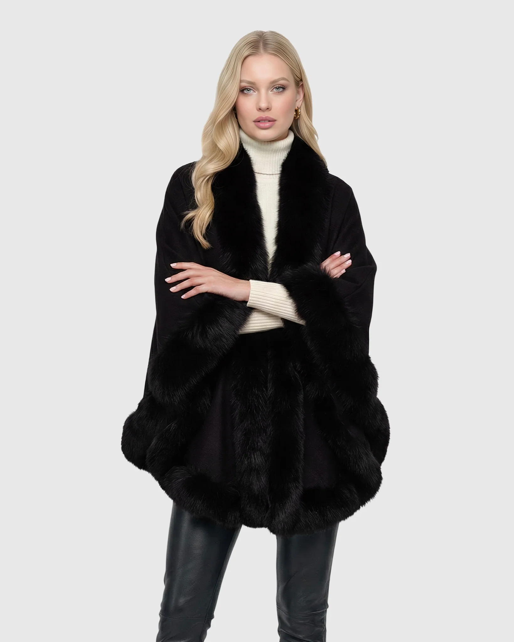 CASHMERE CAPELET WITH FOX TRIM - Image 39