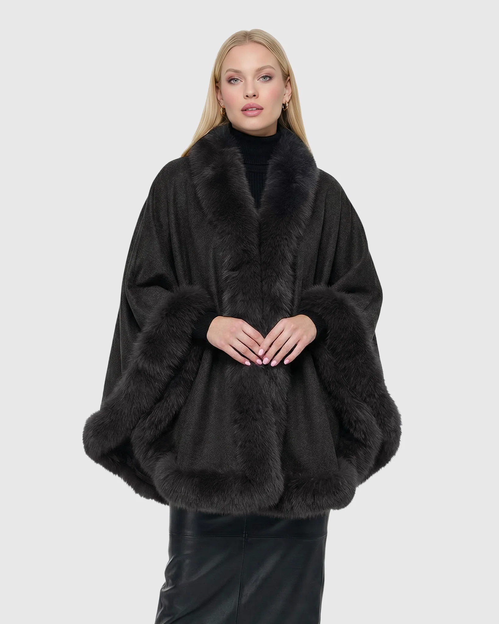 CASHMERE CAPELET WITH FOX TRIM - Image 42