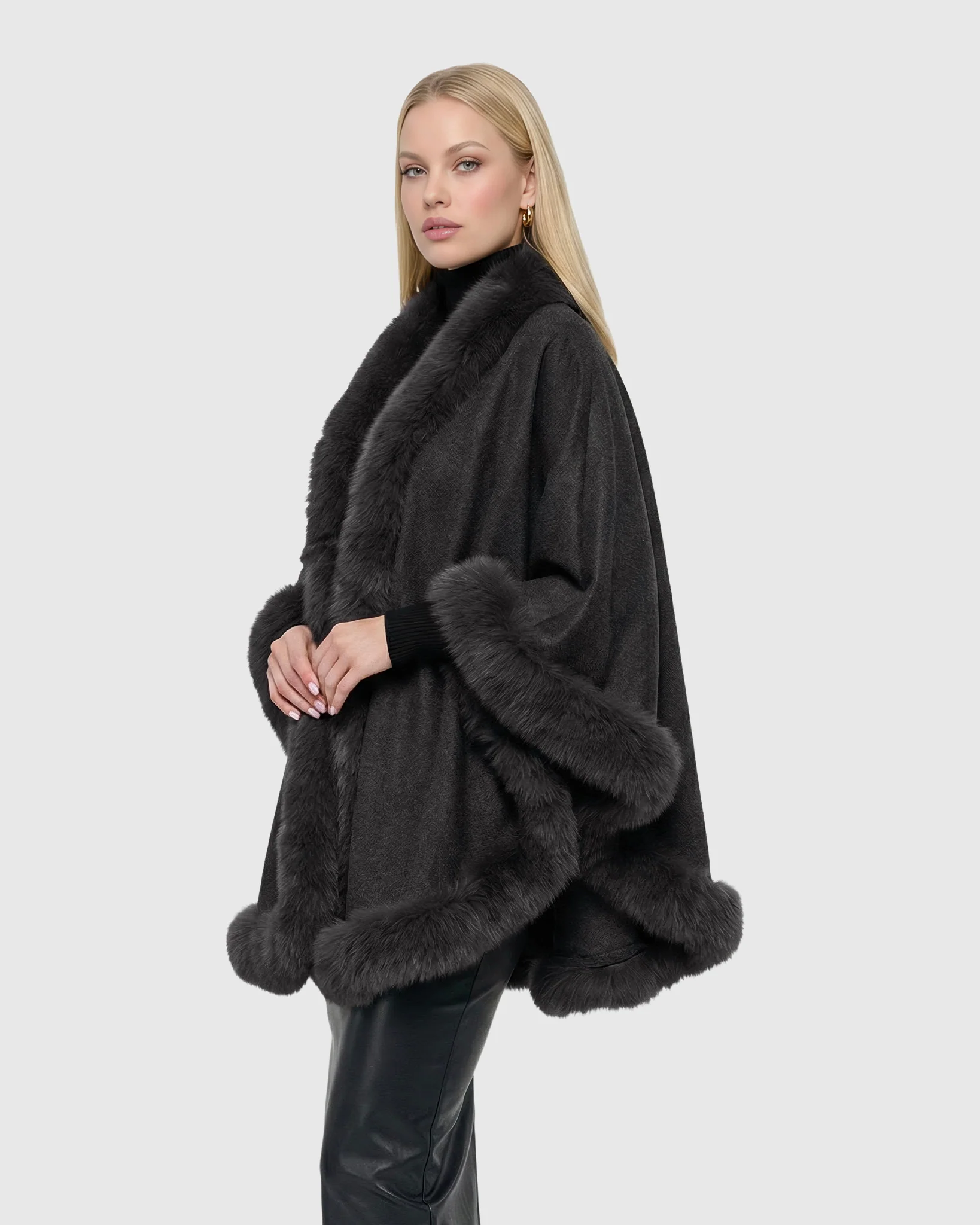 CASHMERE CAPELET WITH FOX TRIM - Image 44