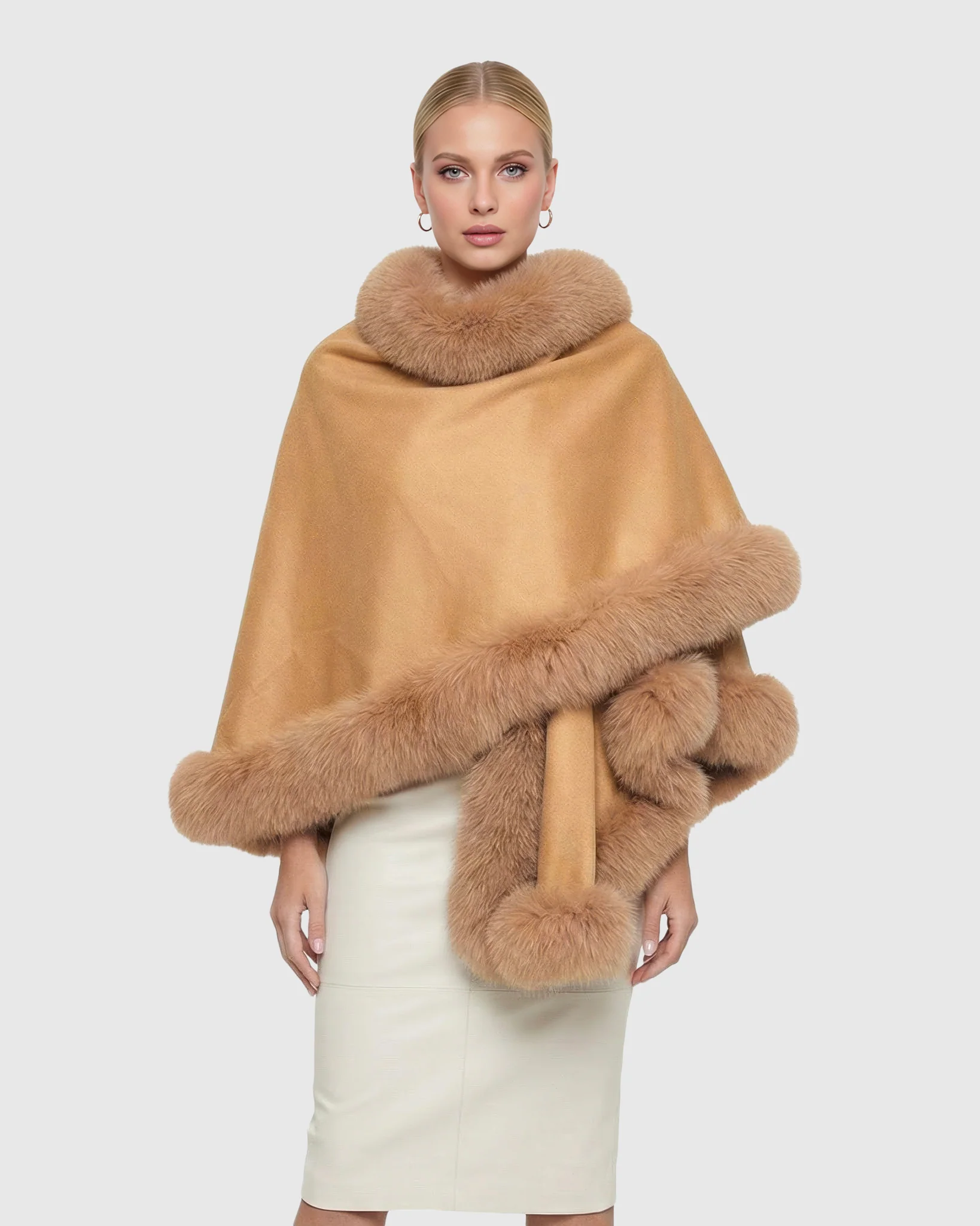 CASHMERE CAPELET WITH FOX TRIM - Image 45