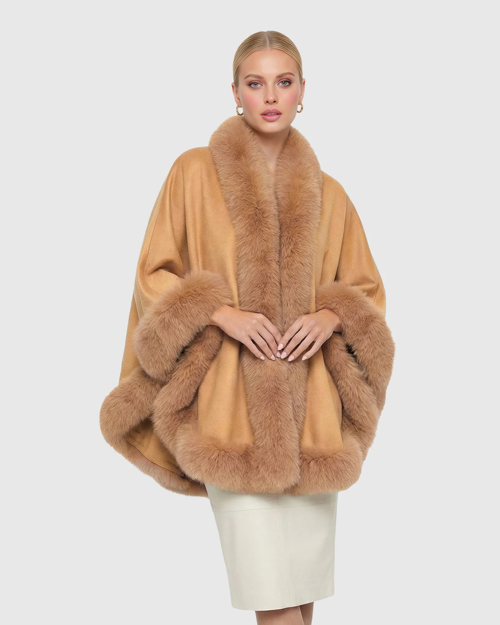 CASHMERE CAPELET WITH FOX TRIM - Image 48