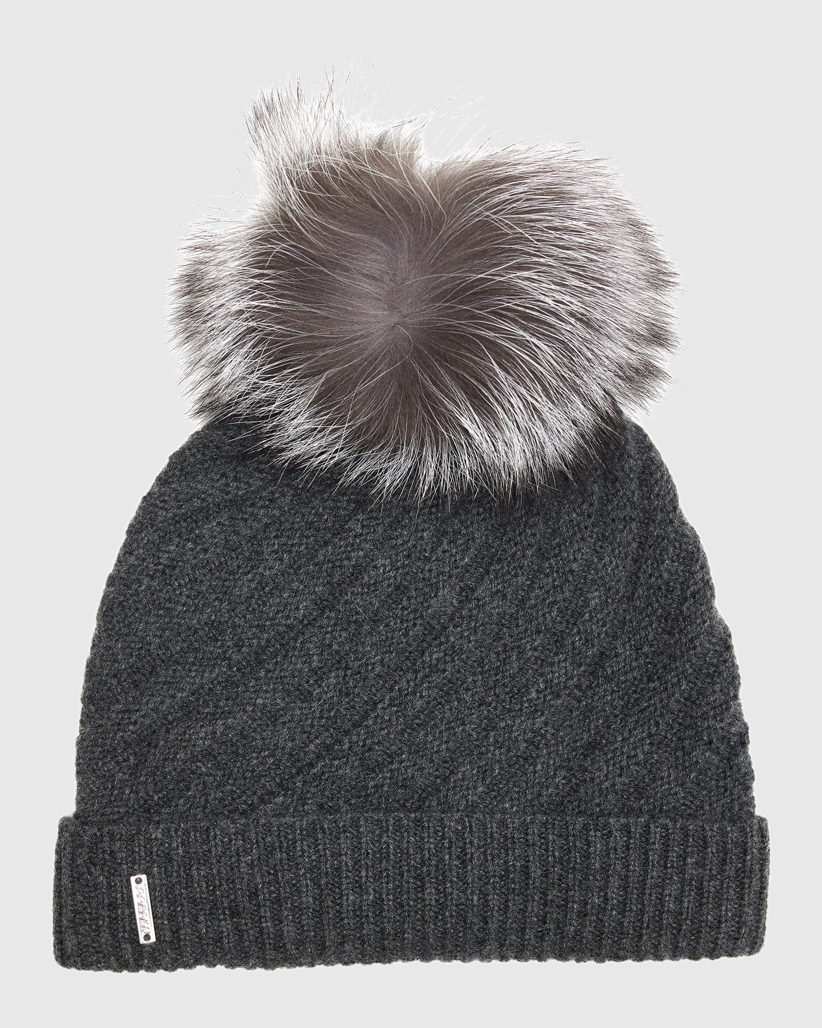 CASHMERE DIAGONAL KNIT HAT WITH FOX POMPOM - Image 7