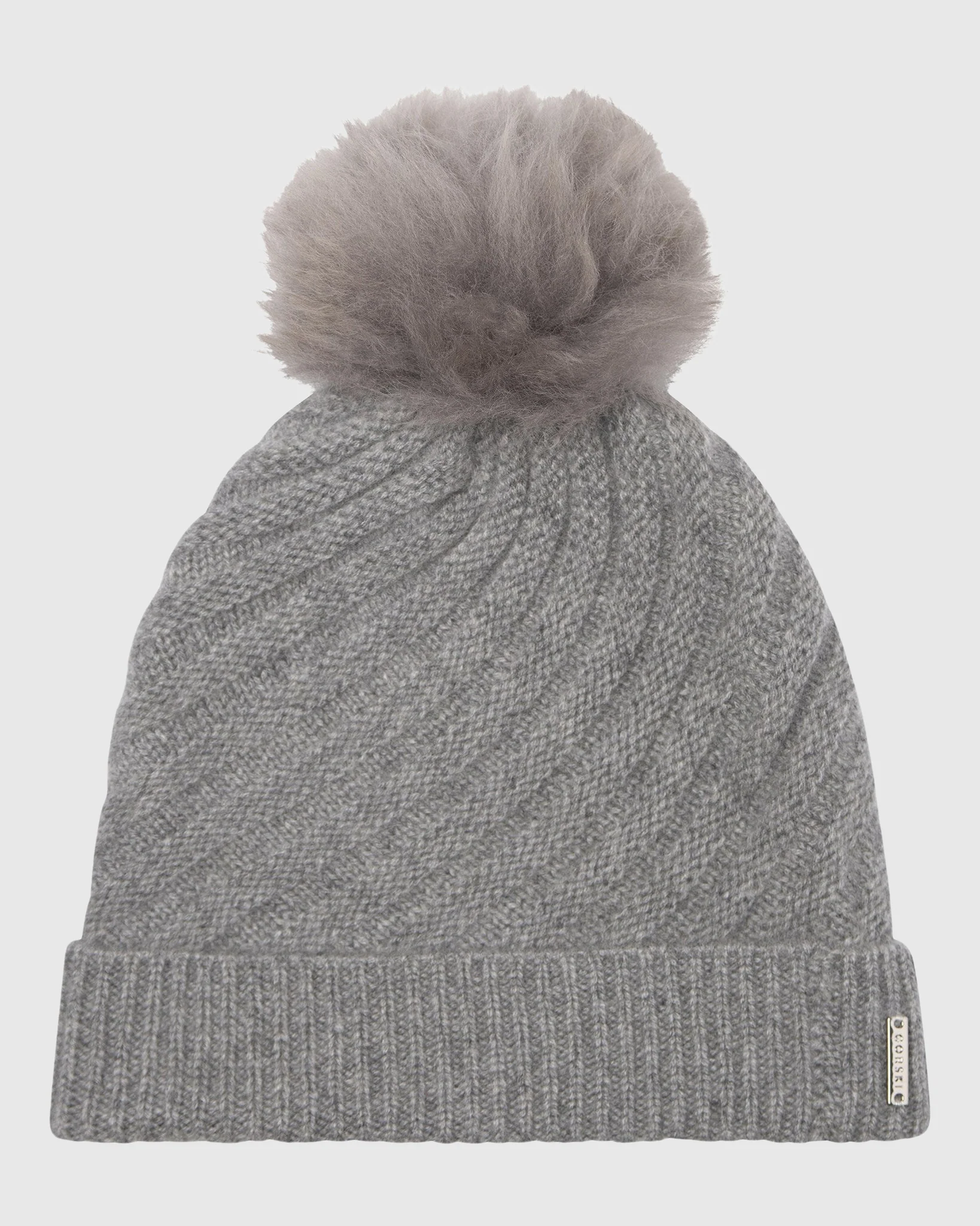 CASHMERE DIAGONAL KNIT HAT WITH TOSCANA LAMB POMPOM - Image 2
