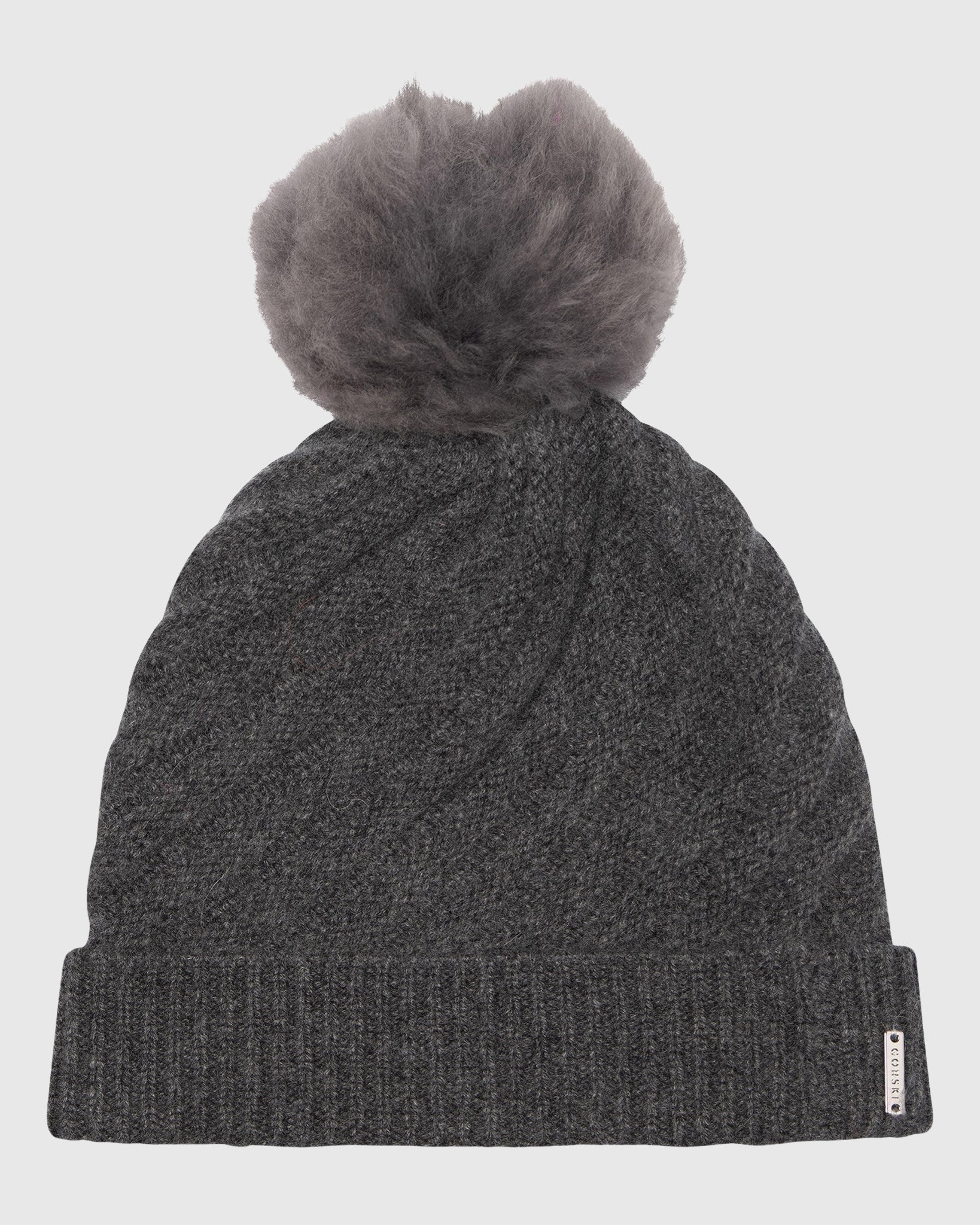 CASHMERE DIAGONAL KNIT HAT WITH TOSCANA LAMB POMPOM - Image 5