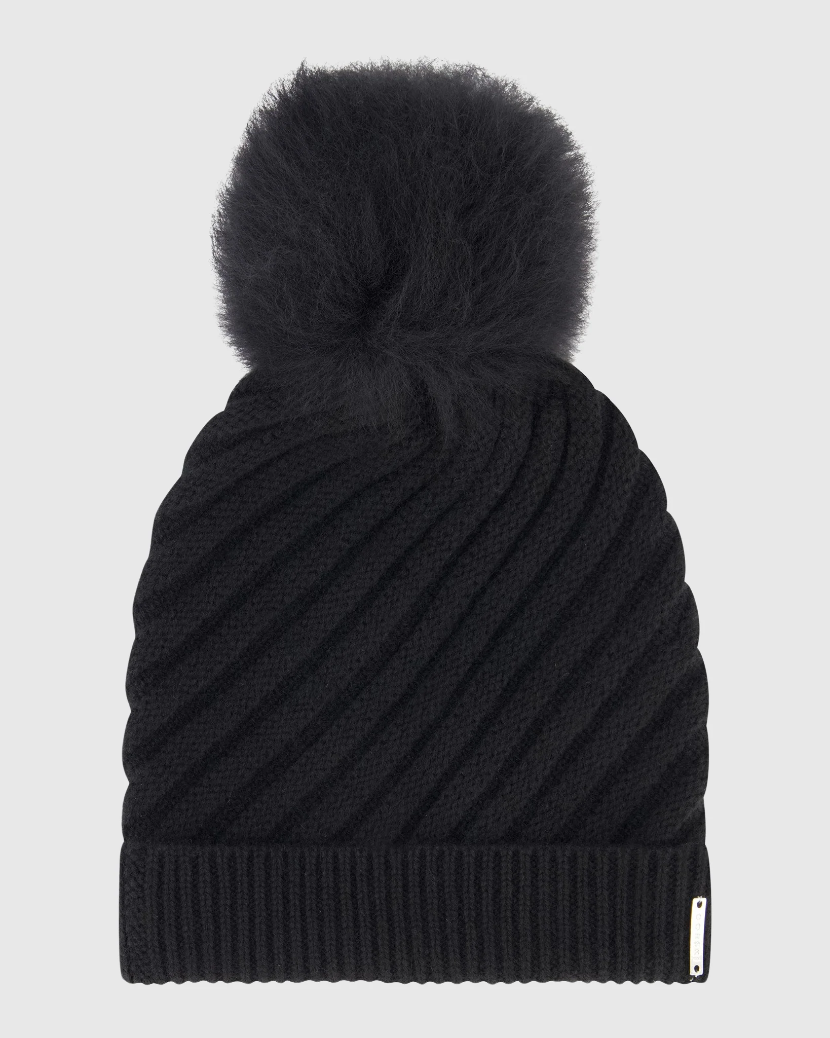 CASHMERE DIAGONAL KNIT HAT WITH TOSCANA LAMB POMPOM - Image 8