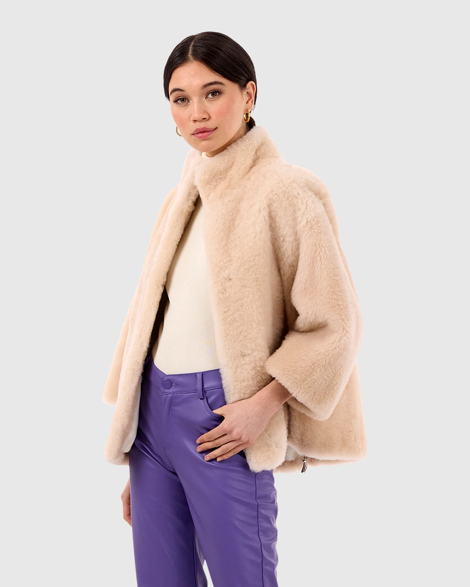 CASHMERE GOAT JACKET WITH STAND COLLAR, BELT - Image 3