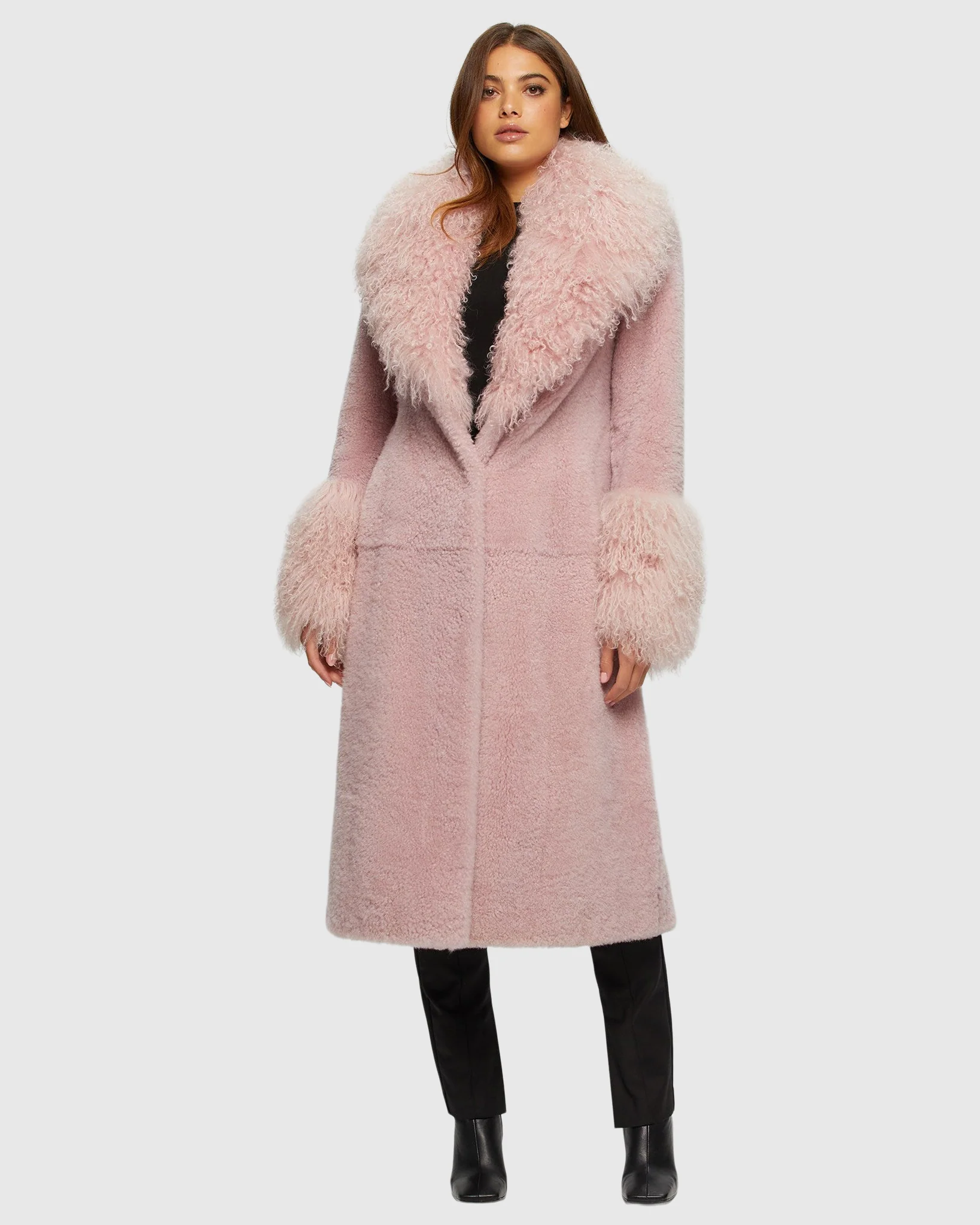 CASHMERE GOAT SHORT COAT WITH MONGOLIAN GOAT SHAWL COLLAR & CUFFS - Image 3