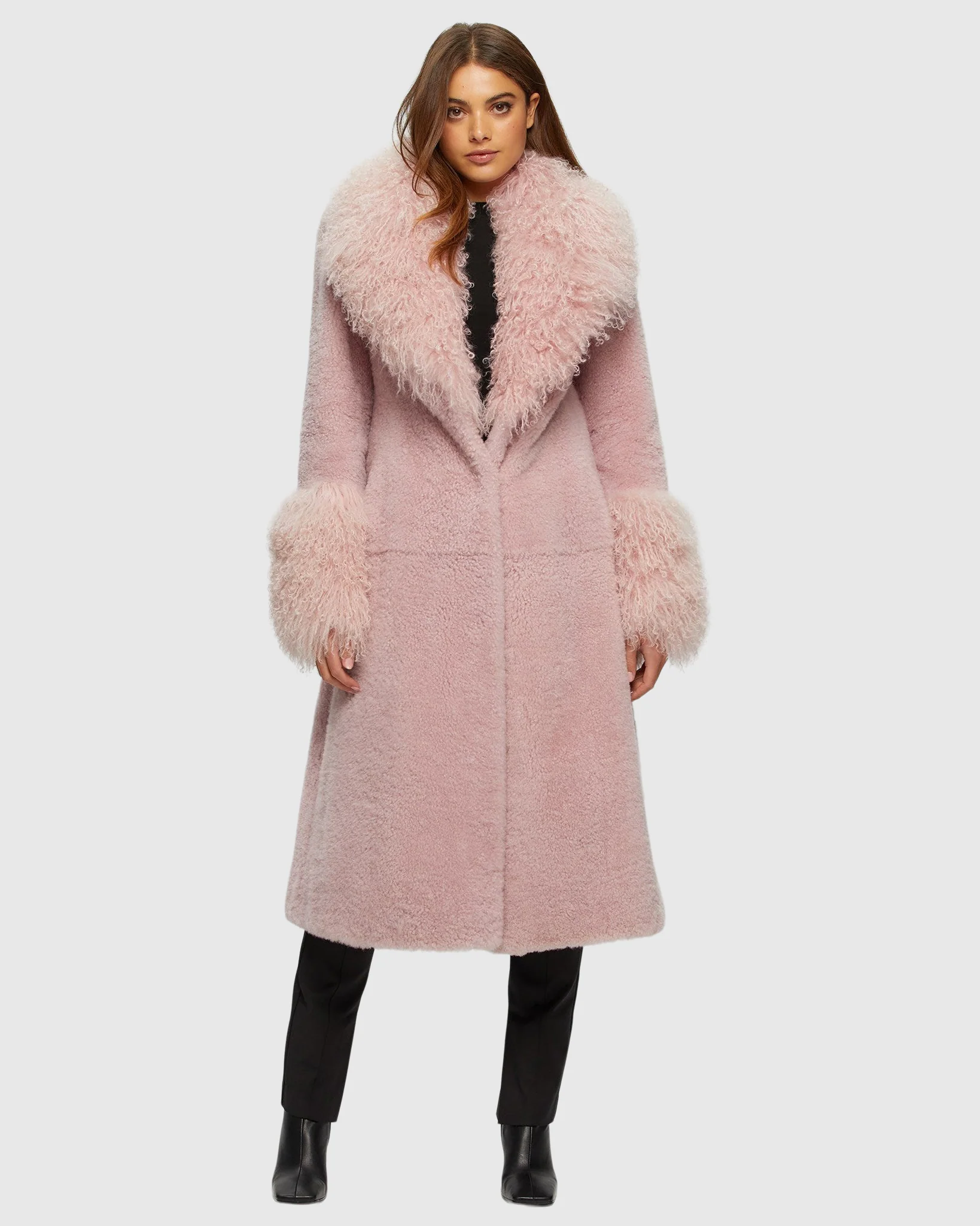 CASHMERE GOAT SHORT COAT WITH MONGOLIAN GOAT SHAWL COLLAR & CUFFS - Image 4