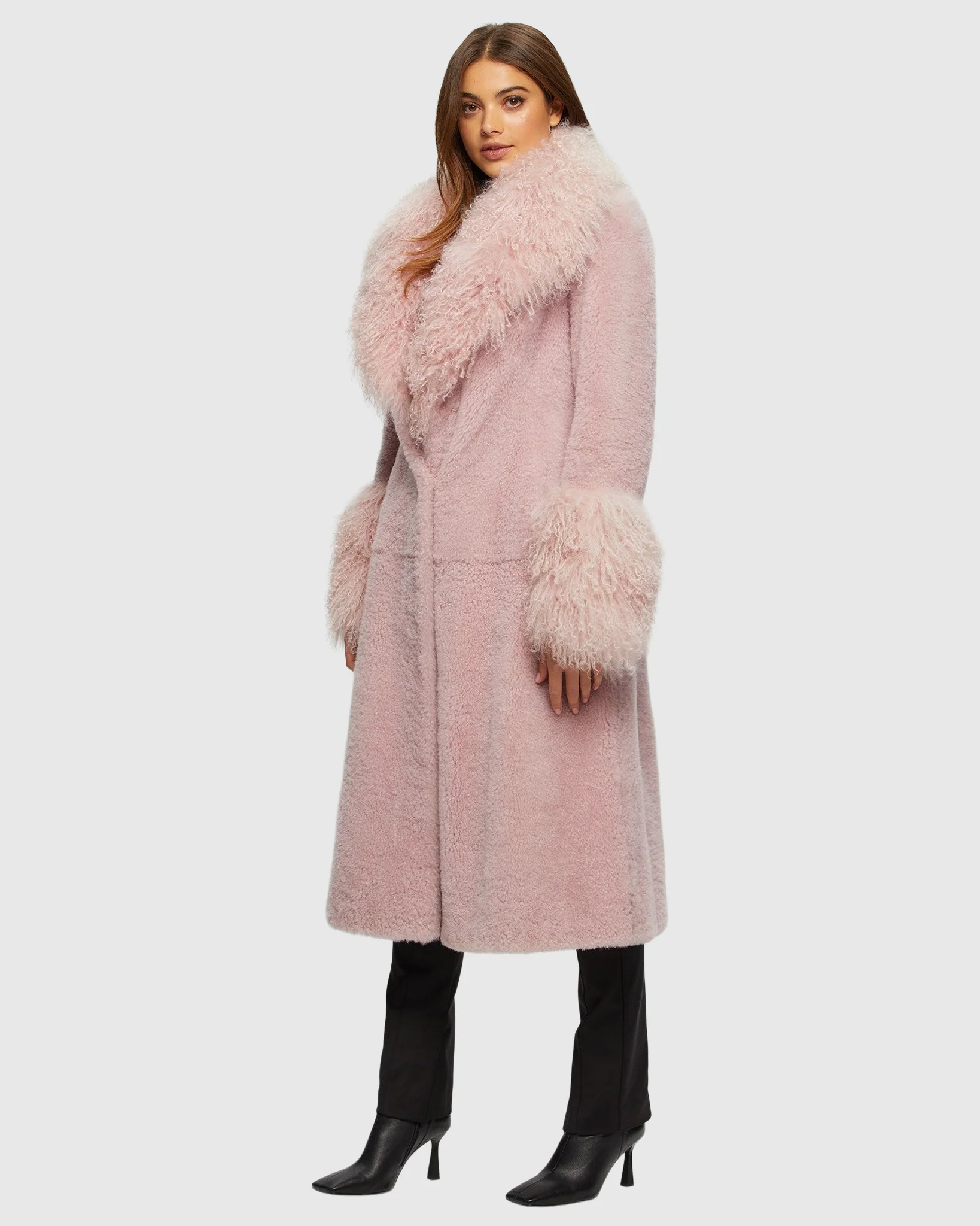 CASHMERE GOAT SHORT COAT WITH MONGOLIAN GOAT SHAWL COLLAR & CUFFS - Image 5