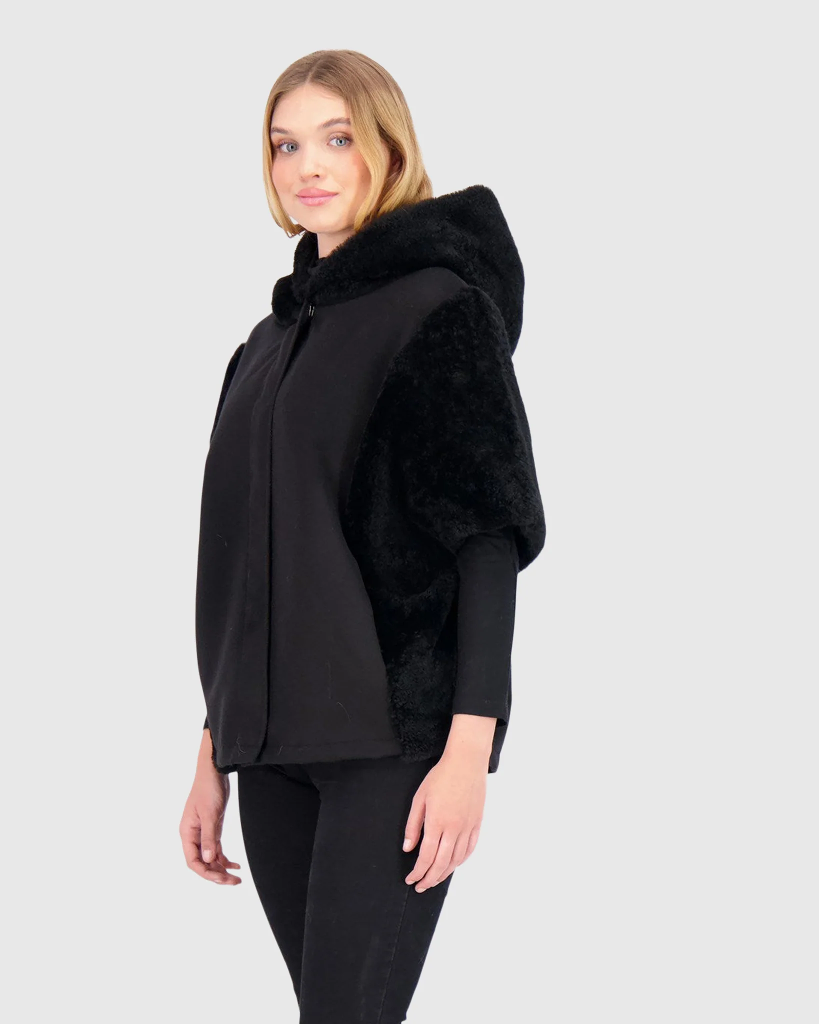Cashmere Jacket With Sheared Select Cashmere Goat Trim And Short Sleeves - Image 3