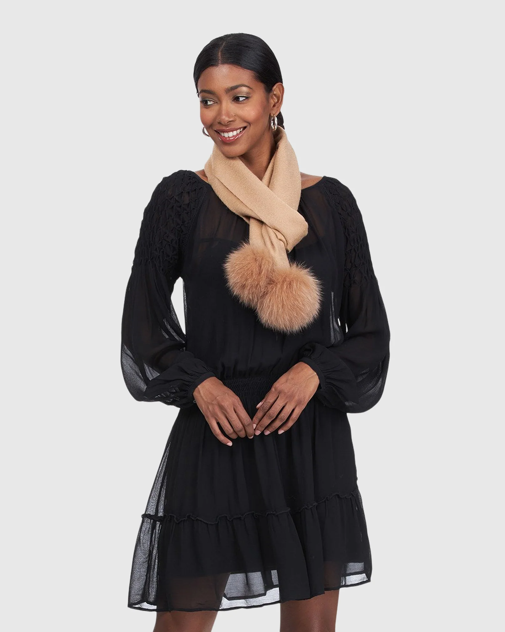 CASHMERE SCARF WITH FOX POMPOM - Image 8