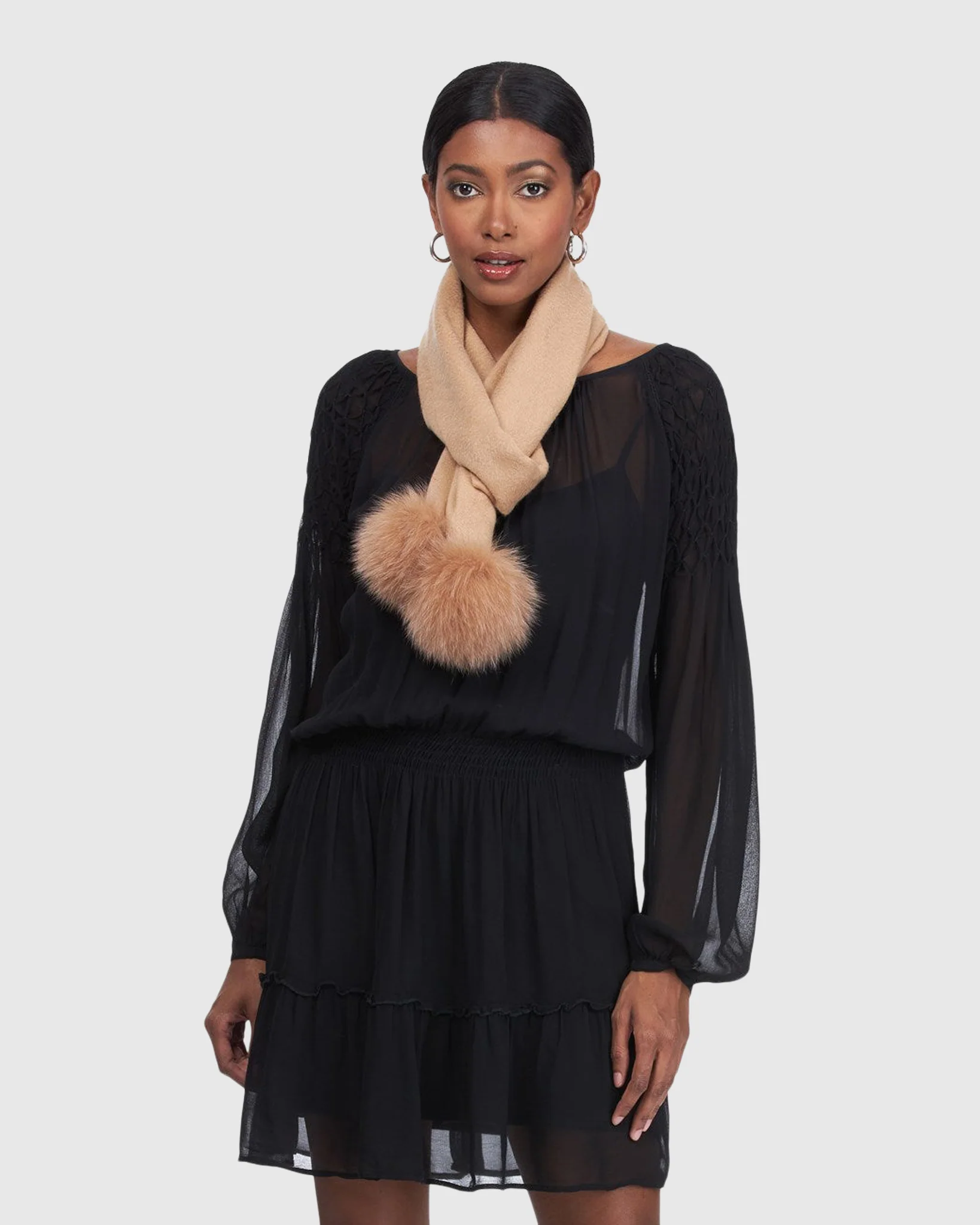 CASHMERE SCARF WITH FOX POMPOM - Image 9