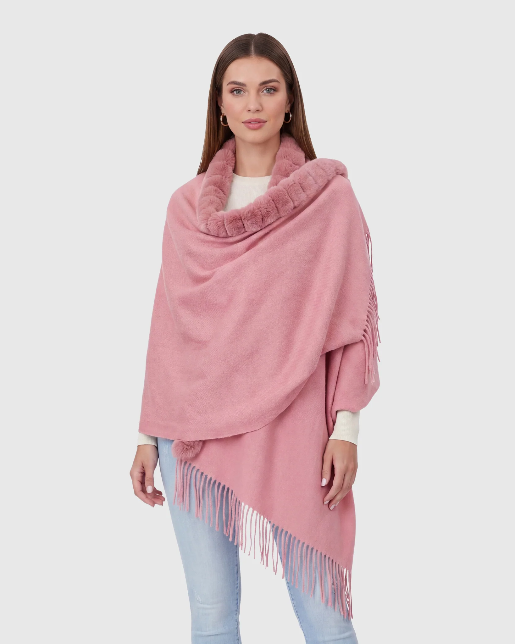 CASHMERE STOLE WITH REX RABBIT SQUARE TRIM - Image 10