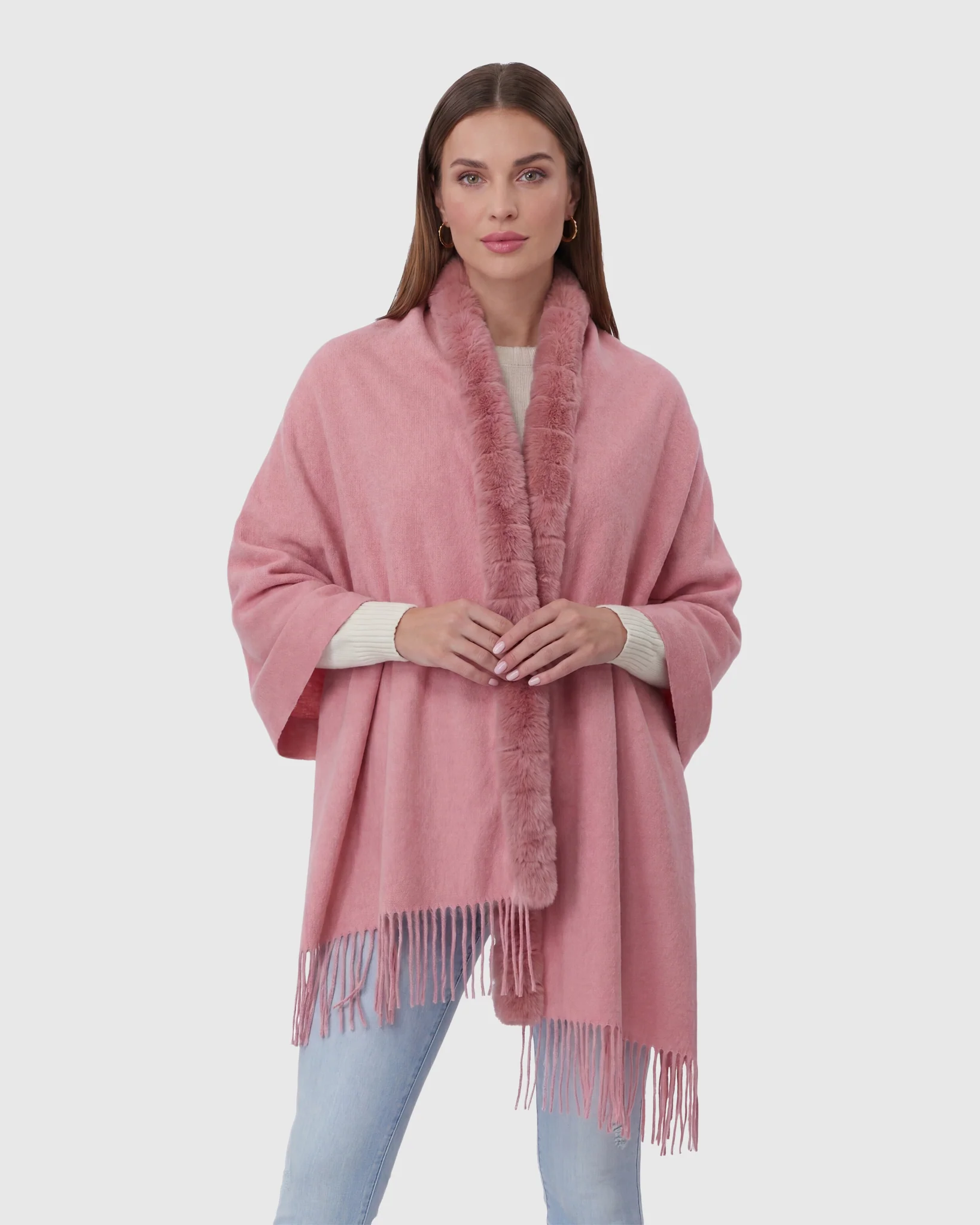 CASHMERE STOLE WITH REX RABBIT SQUARE TRIM - Image 11