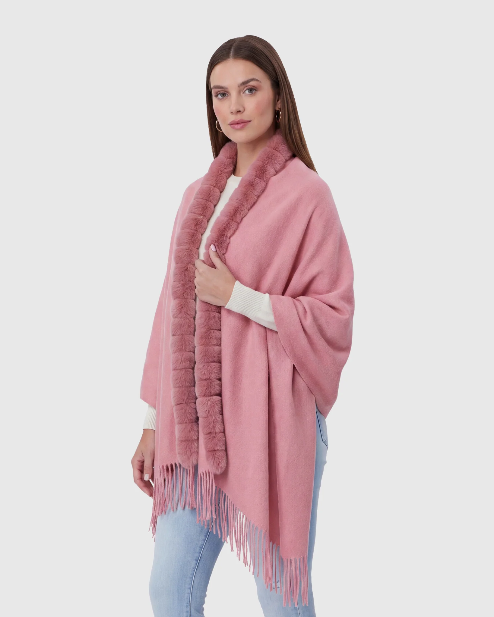CASHMERE STOLE WITH REX RABBIT SQUARE TRIM - Image 14
