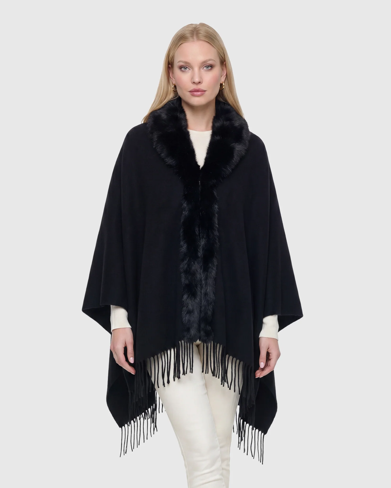 CASHMERE STOLE WITH REX RABBIT SQUARE TRIM - Image 15
