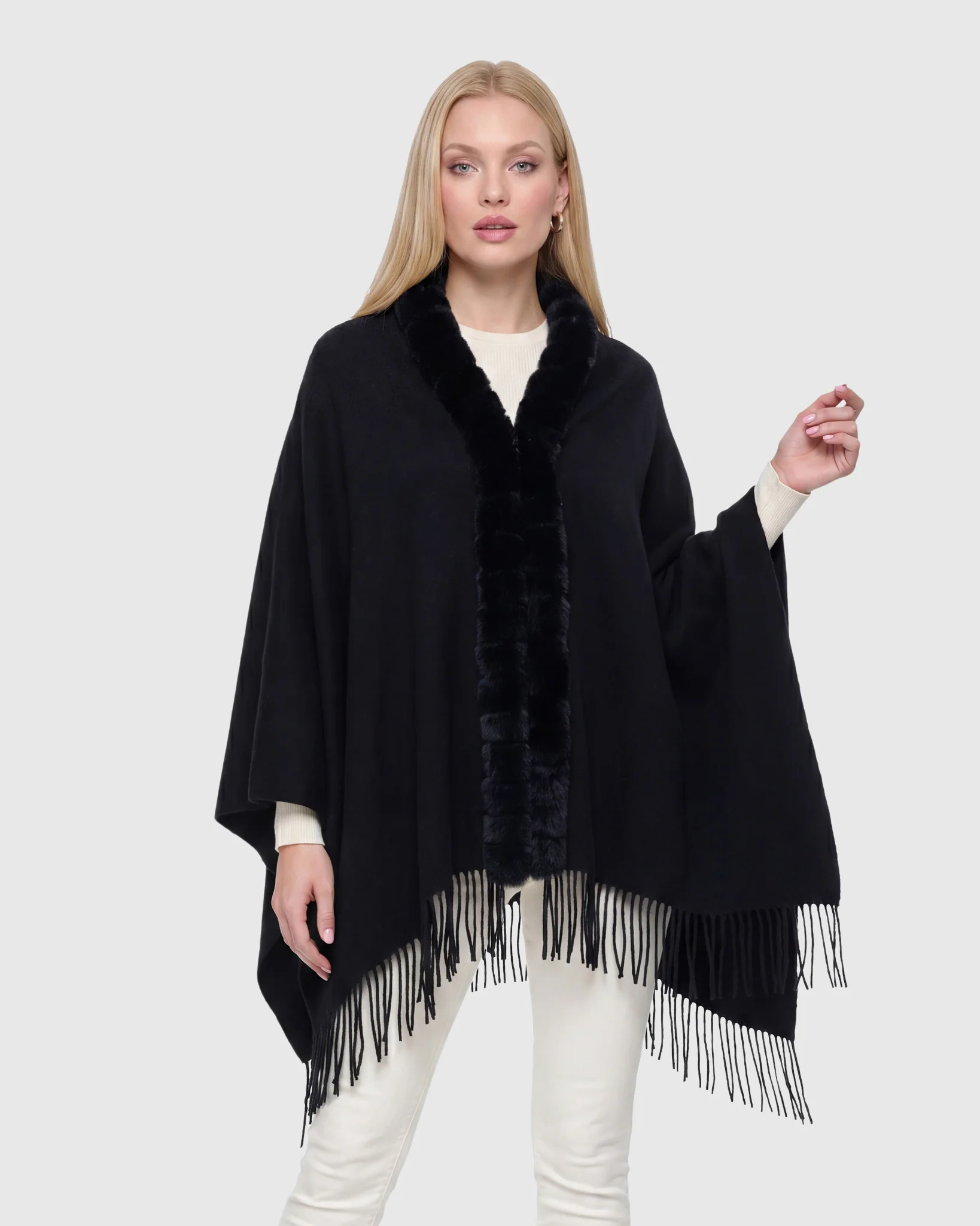 CASHMERE STOLE WITH REX RABBIT SQUARE TRIM - Image 16