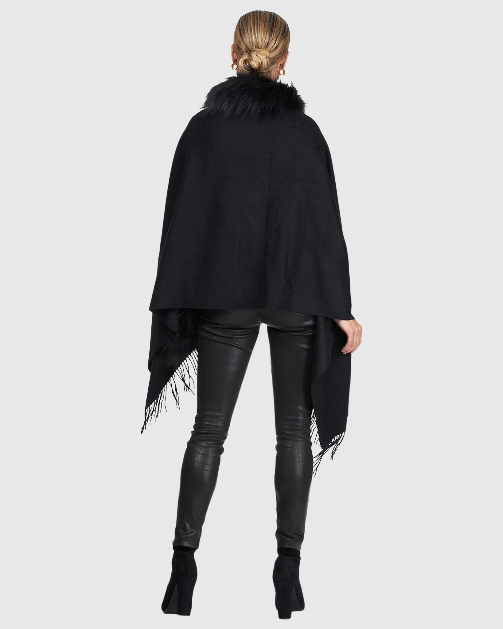 CASHMERE STOLE WITH SILVER FOX (S-CUT) KNIT RUFFLE ON ONE SIDE, CASHMERE FRINGES - Image 7
