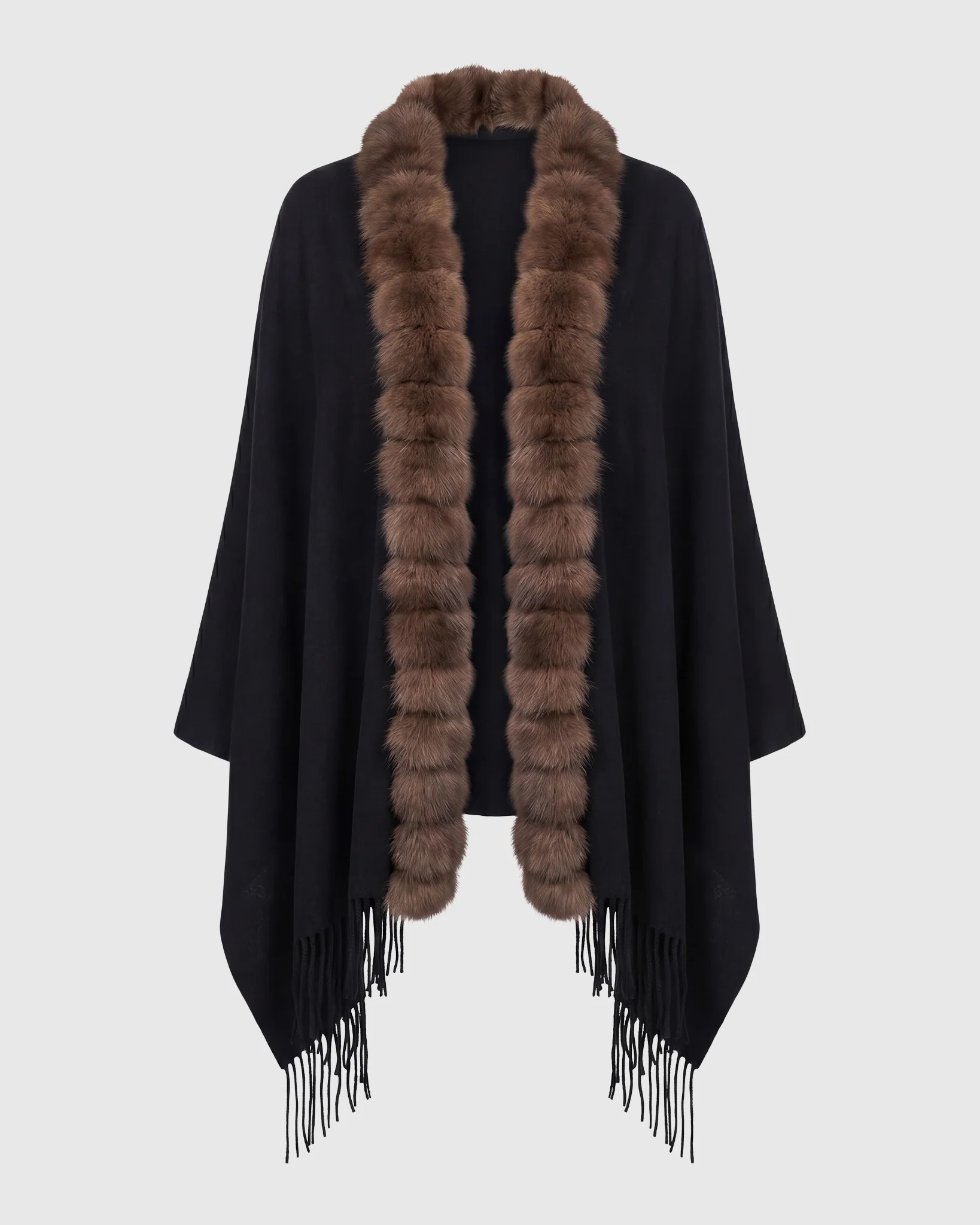 CASHMERE STOLE WITH SABLE (S-CUT) KNIT RUFFLE ON ONE SIDE, CASHMERE FRINGES - Image 5