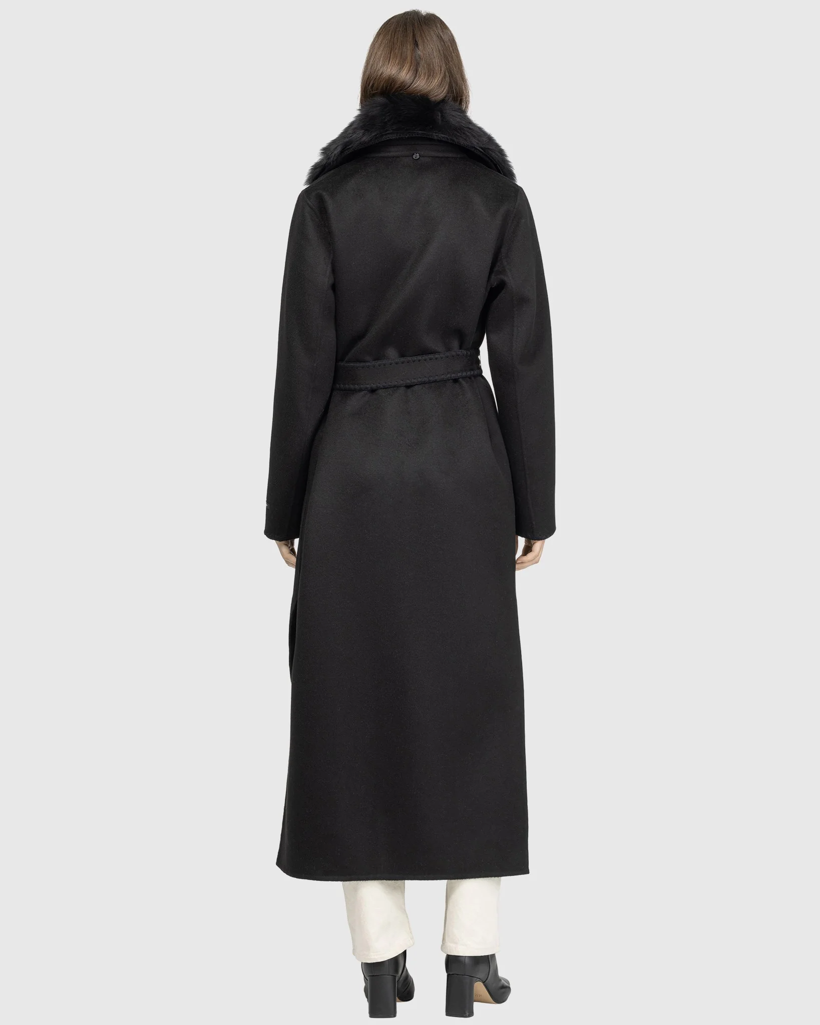 CASHMERE & WOOL COAT WITH EMBROIDERY DETAILS AND DETACHABLE MERINILLO SHEARLING LAMB COLLAR, BELT - Image 5